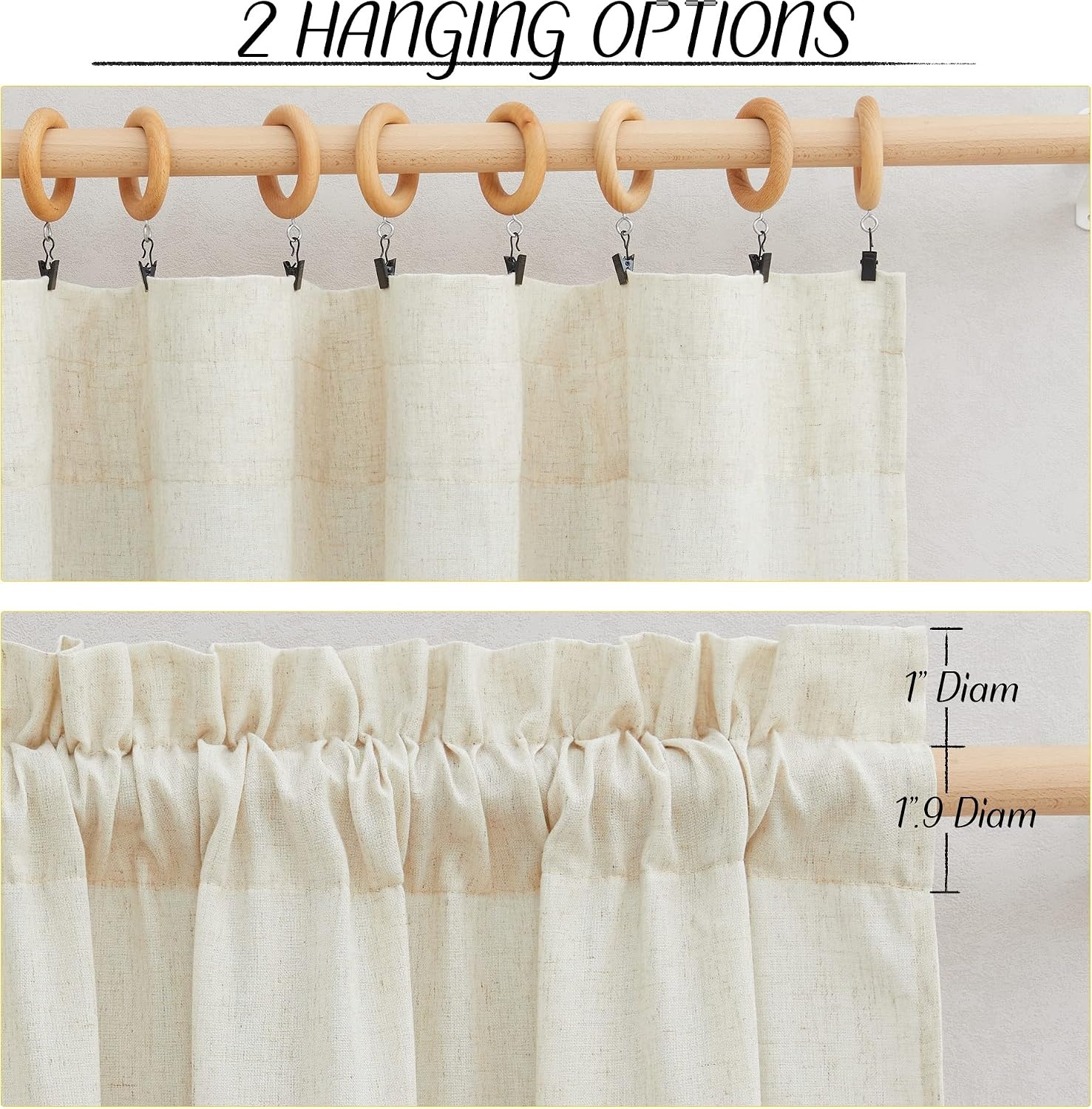 image:imageNICETOWN Natural Linen Curtains for Bedroom Back Tab amp Rod Pocket with Pleat Tab Privacy Added Curtains amp Drapes with Light Filtering Window Treatments for Living Room W52 x L95 2 PanelsOff White Rod Pocket