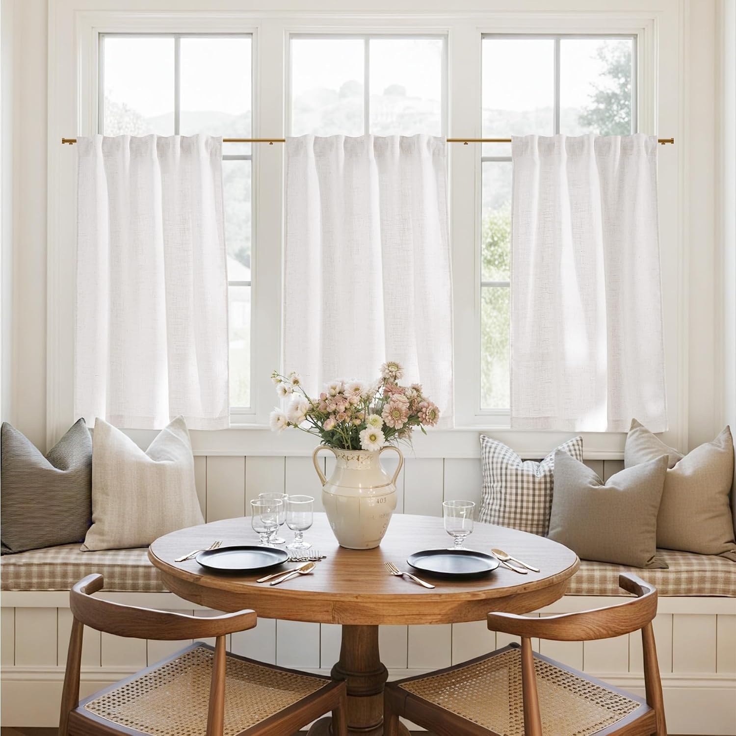 image:imageNICETOWN Natural Linen Curtains for Bedroom Back Tab amp Rod Pocket with Pleat Tab Privacy Added Curtains amp Drapes with Light Filtering Window Treatments for Living Room W52 x L95 2 PanelsBurlap