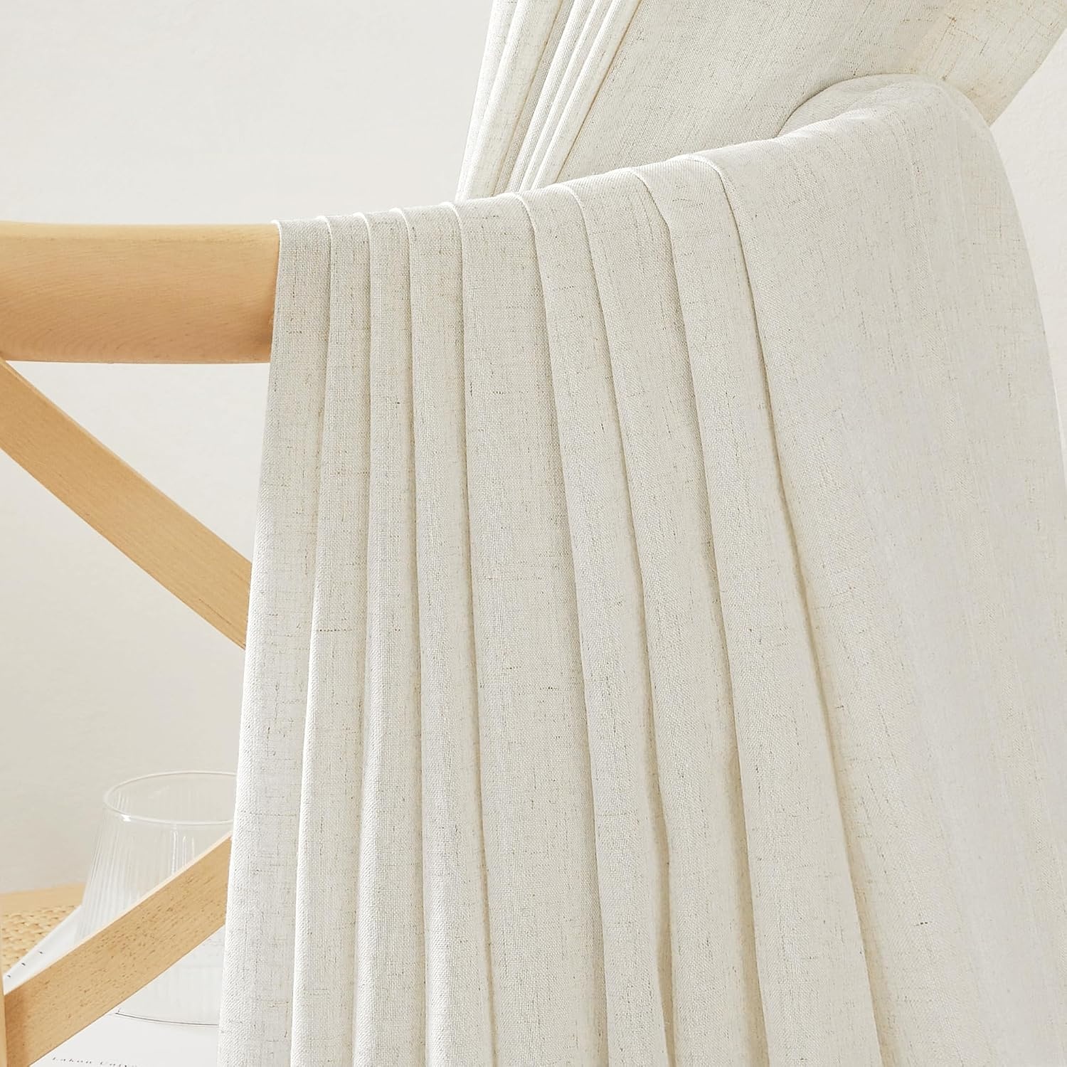 image:imageNICETOWN Natural Linen Curtains for Bedroom Back Tab amp Rod Pocket with Pleat Tab Privacy Added Curtains amp Drapes with Light Filtering Window Treatments for Living Room W52 x L95 2 PanelsNatural