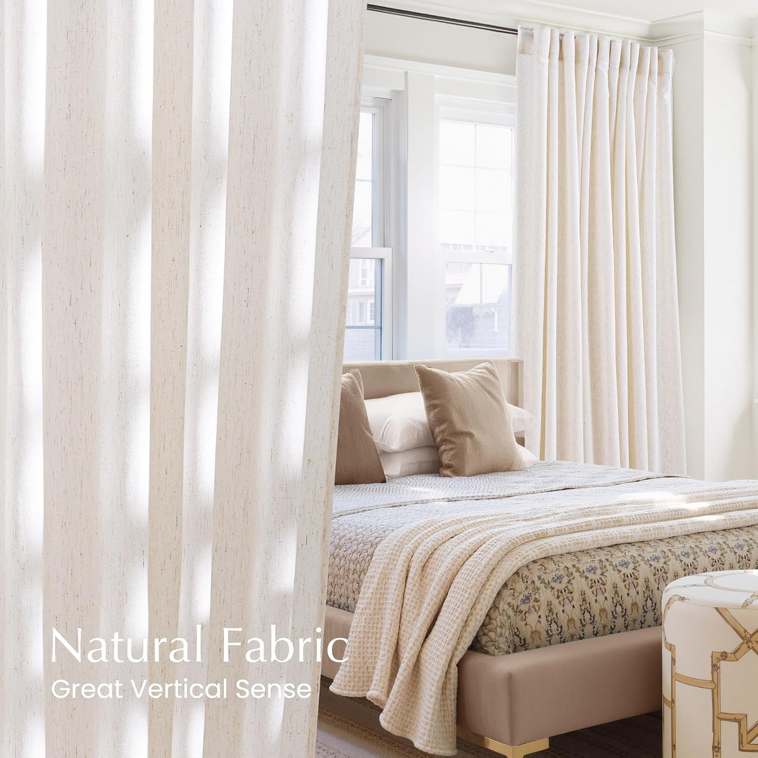 image:imageNICETOWN Natural Linen Curtains for Bedroom Back Tab amp Rod Pocket with Pleat Tab Privacy Added Curtains amp Drapes with Light Filtering Window Treatments for Living Room W52 x L95 2 PanelsCream