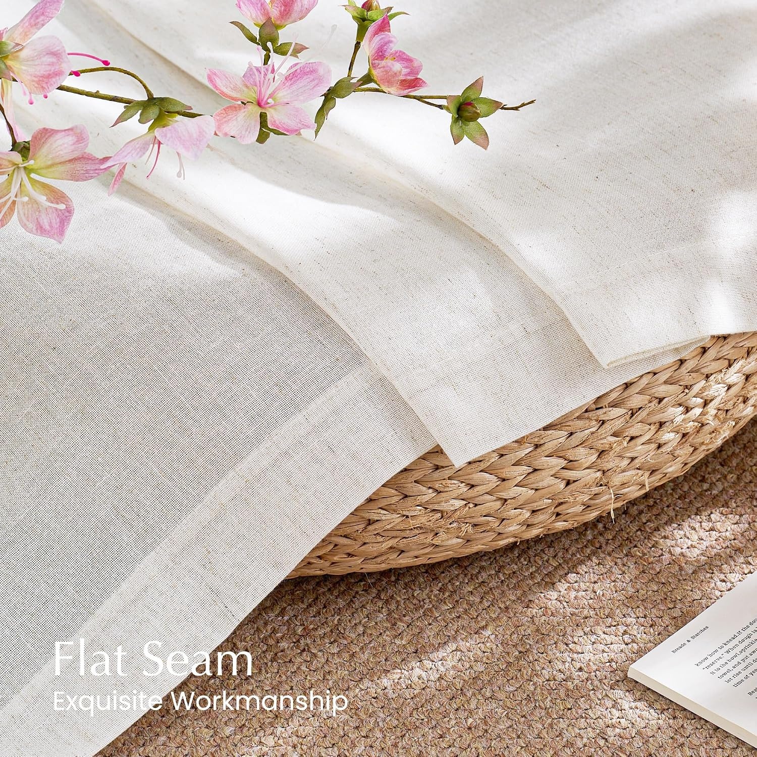 image:imageNICETOWN Natural Linen Curtains for Bedroom Back Tab amp Rod Pocket with Pleat Tab Privacy Added Curtains amp Drapes with Light Filtering Window Treatments for Living Room W52 x L95 2 PanelsCream