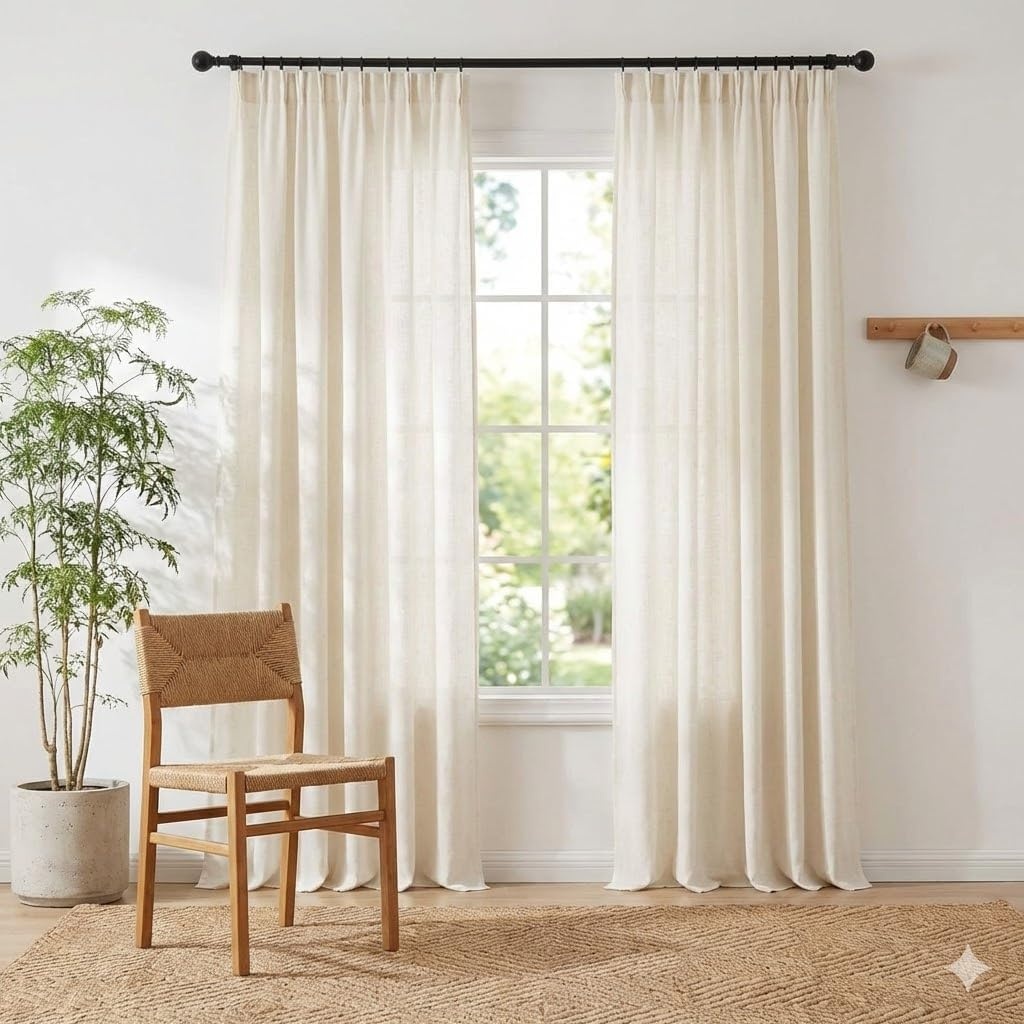 image:imageNICETOWN Natural Linen Curtains for Bedroom Back Tab amp Rod Pocket with Pleat Tab Privacy Added Curtains amp Drapes with Light Filtering Window Treatments for Living Room W52 x L95 2 PanelsNatural