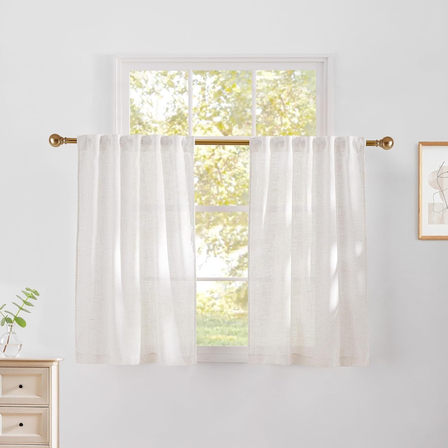 image:imageNICETOWN Natural Linen Curtains for Bedroom Back Tab amp Rod Pocket with Pleat Tab Privacy Added Curtains amp Drapes with Light Filtering Window Treatments for Living Room W52 x L95 2 PanelsBurlap