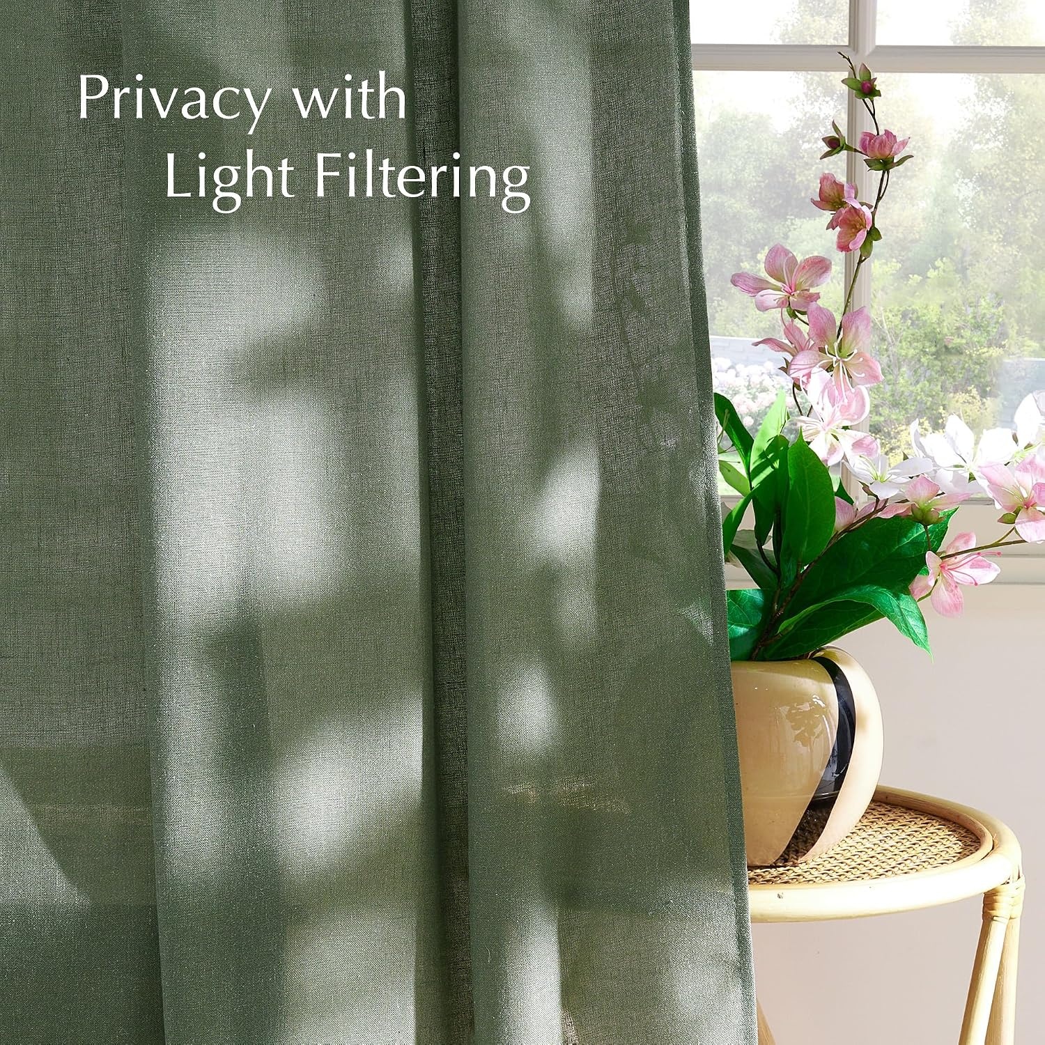 image:imageNICETOWN Natural Linen Curtains for Bedroom Back Tab amp Rod Pocket with Pleat Tab Privacy Added Curtains amp Drapes with Light Filtering Window Treatments for Living Room W52 x L95 2 PanelsForest Green