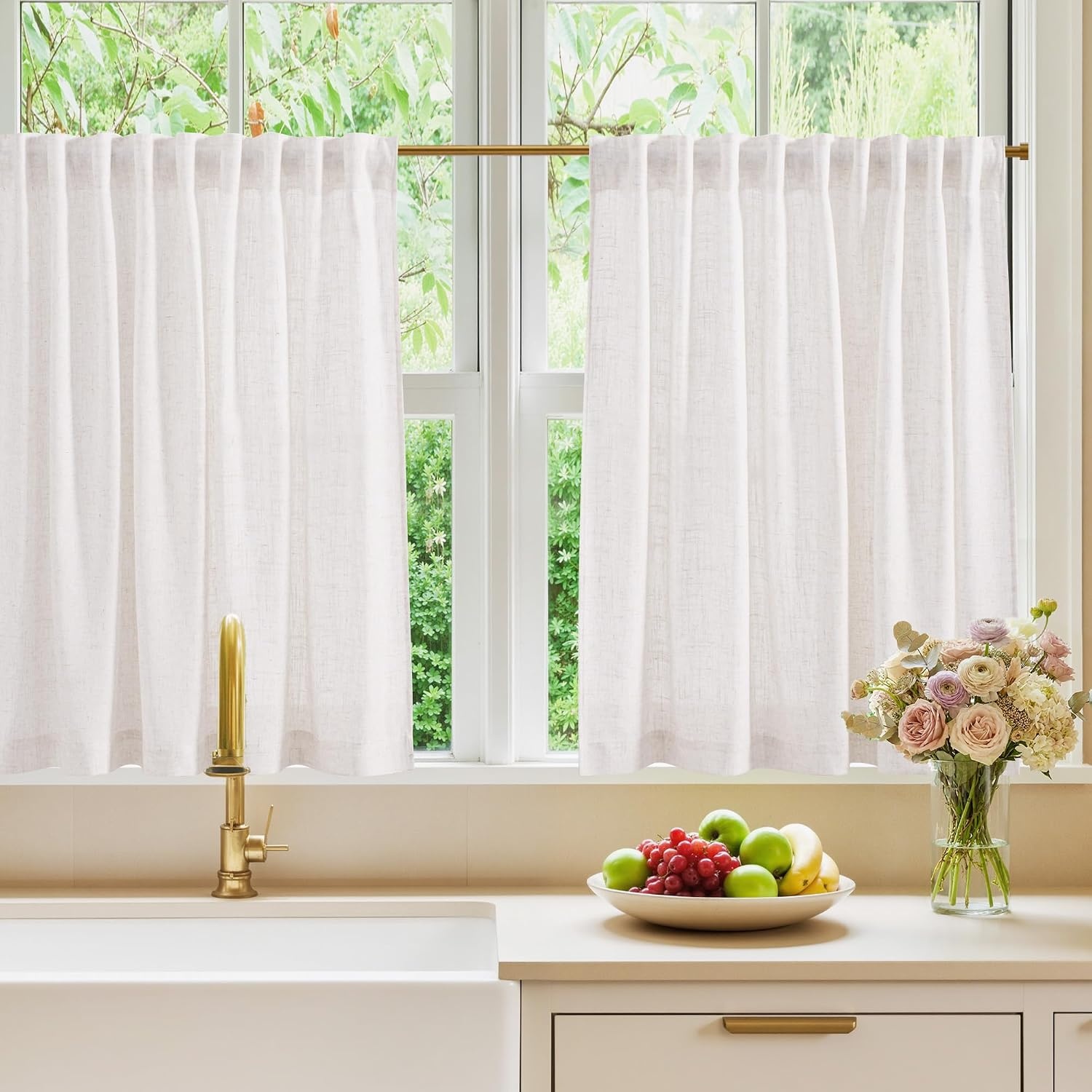 image:imageNICETOWN Natural Linen Curtains for Bedroom Back Tab amp Rod Pocket with Pleat Tab Privacy Added Curtains amp Drapes with Light Filtering Window Treatments for Living Room W52 x L95 2 PanelsBurlap
