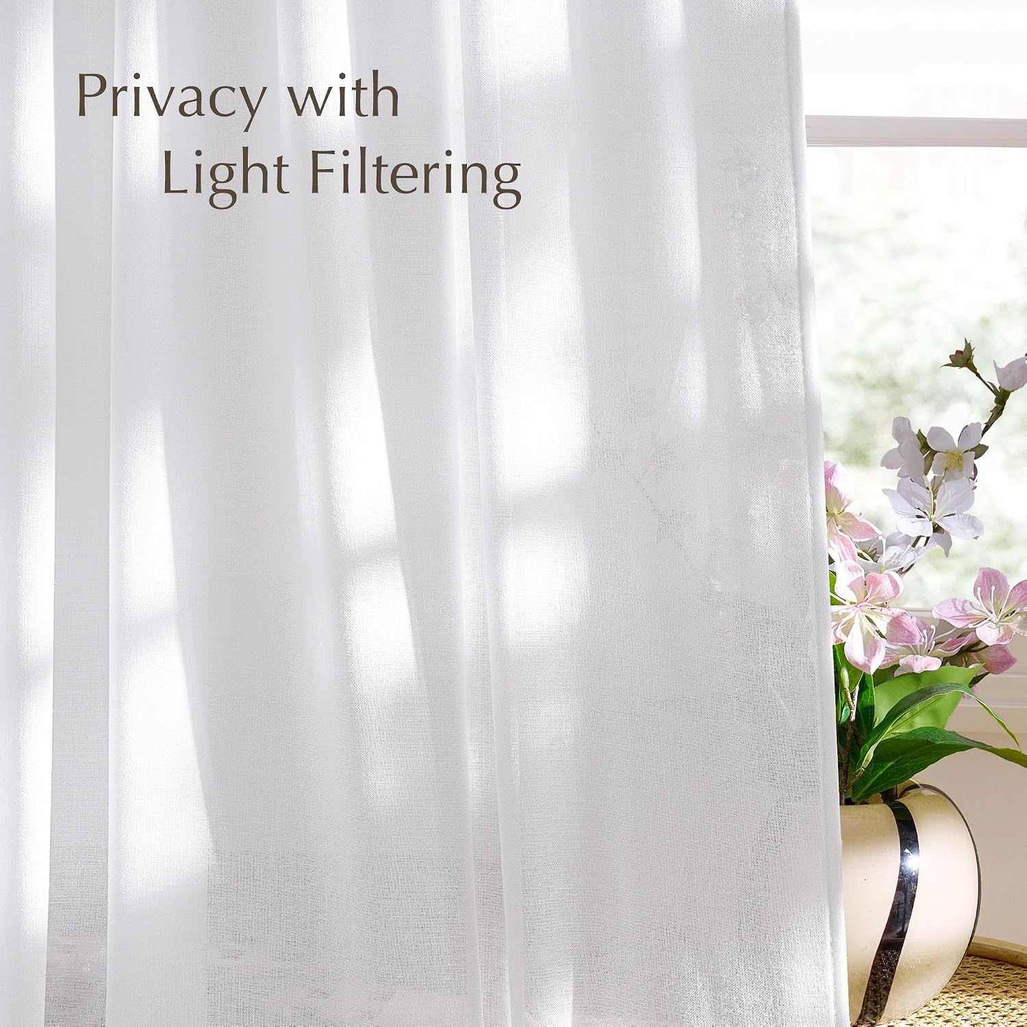 image:imageNICETOWN Natural Linen Curtains for Bedroom Back Tab amp Rod Pocket with Pleat Tab Privacy Added Curtains amp Drapes with Light Filtering Window Treatments for Living Room W52 x L95 2 PanelsWhite