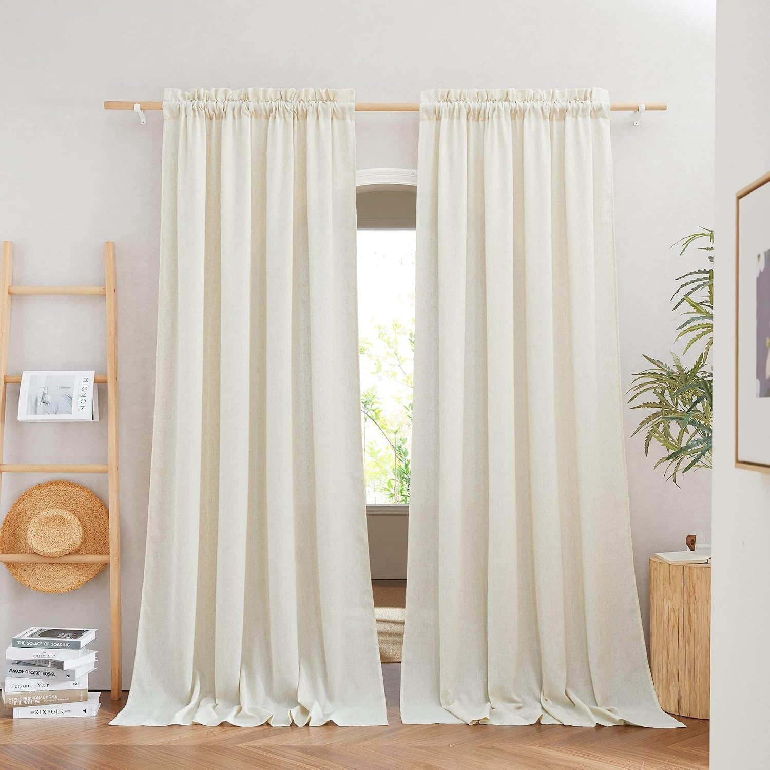 image:imageNICETOWN Natural Linen Curtains for Bedroom Back Tab amp Rod Pocket with Pleat Tab Privacy Added Curtains amp Drapes with Light Filtering Window Treatments for Living Room W52 x L95 2 PanelsOff White Rod Pocket