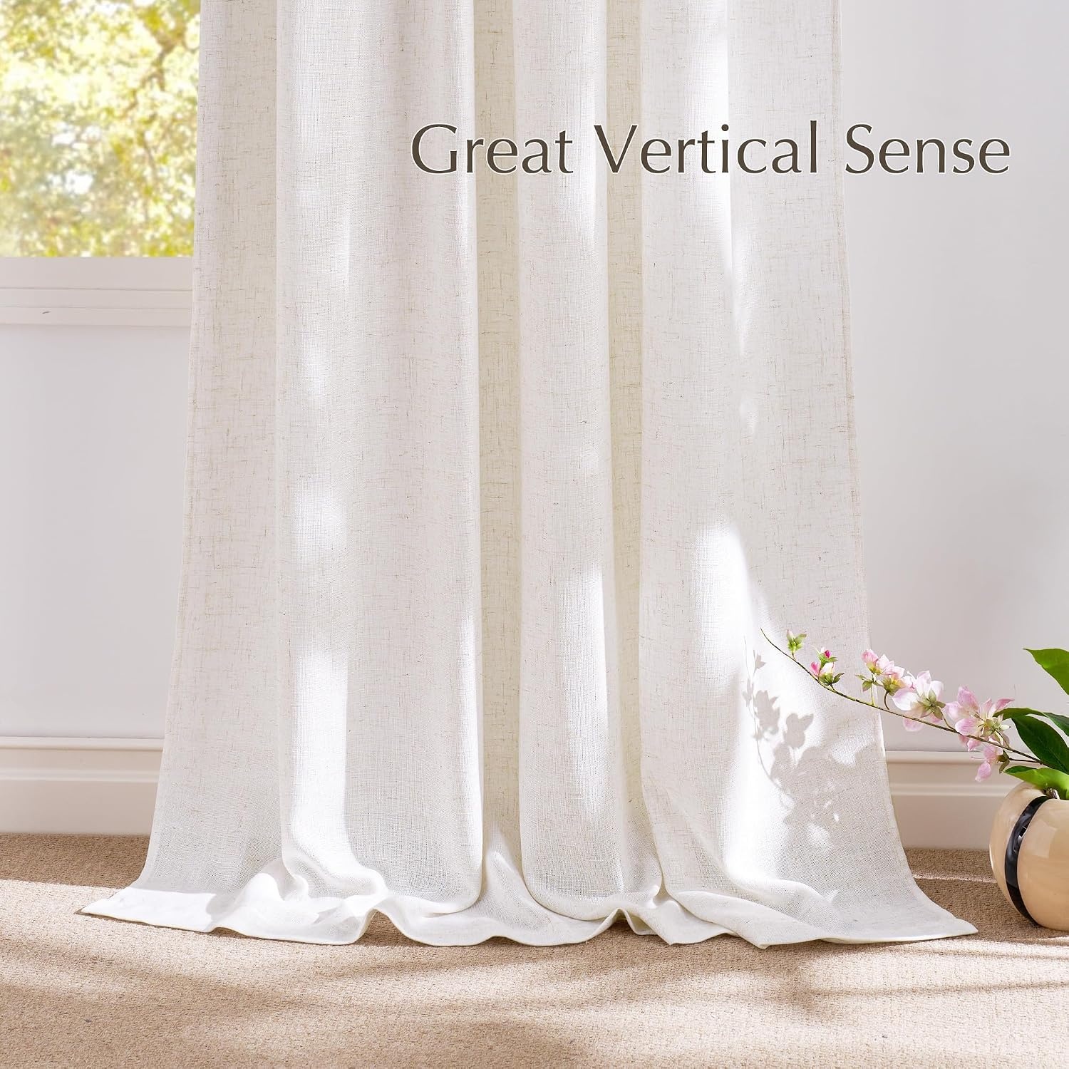 image:imageNICETOWN Natural Linen Curtains for Bedroom Back Tab amp Rod Pocket with Pleat Tab Privacy Added Curtains amp Drapes with Light Filtering Window Treatments for Living Room W52 x L95 2 PanelsBurlap