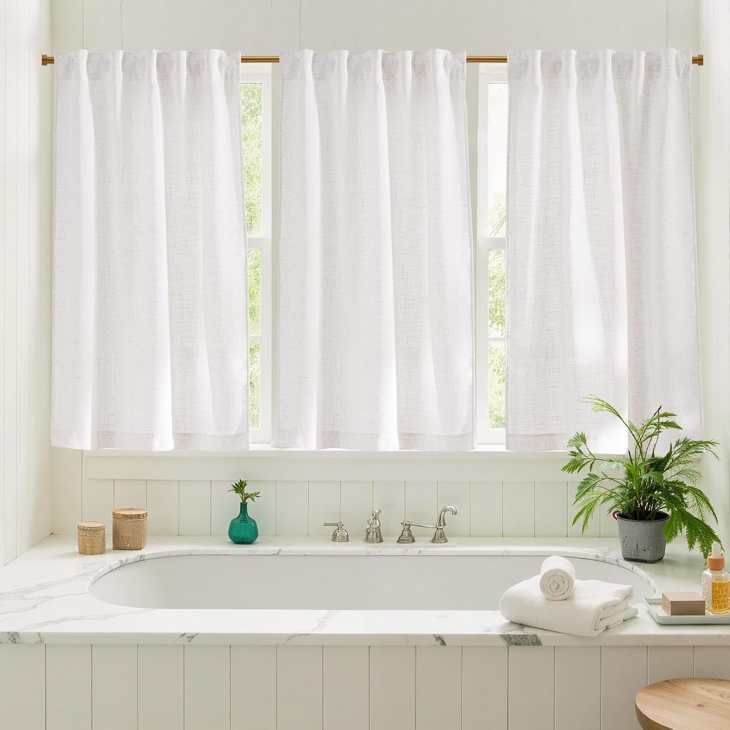 image:imageNICETOWN Natural Linen Curtains for Bedroom Back Tab amp Rod Pocket with Pleat Tab Privacy Added Curtains amp Drapes with Light Filtering Window Treatments for Living Room W52 x L95 2 PanelsBurlap