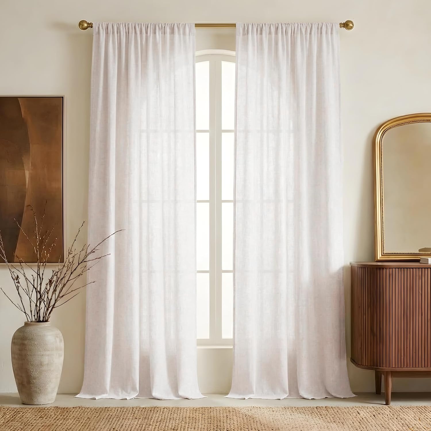 image:imageNICETOWN Natural Linen Curtains for Bedroom Back Tab amp Rod Pocket with Pleat Tab Privacy Added Curtains amp Drapes with Light Filtering Window Treatments for Living Room W52 x L95 2 PanelsBurlap