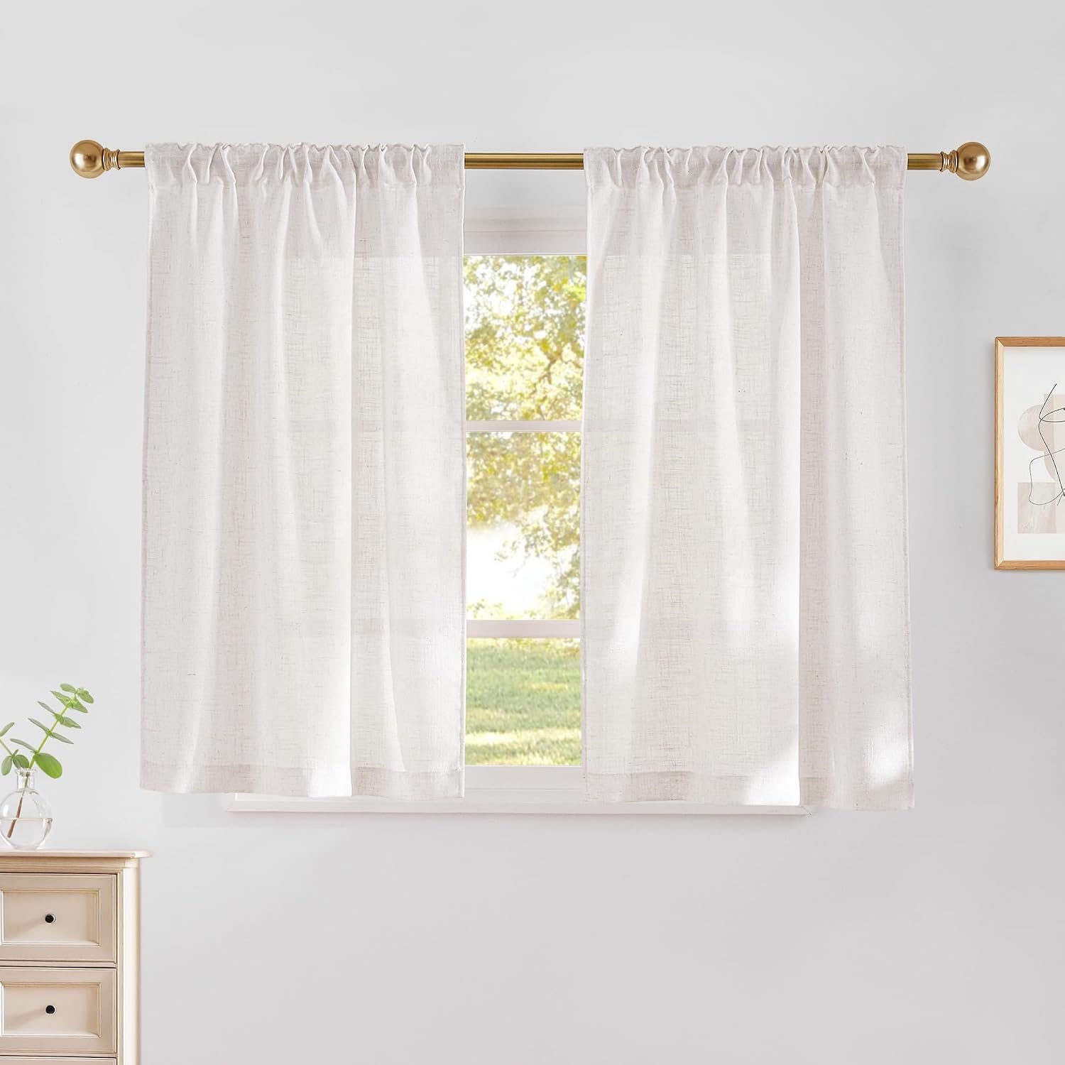 image:imageNICETOWN Natural Linen Curtains for Bedroom Back Tab amp Rod Pocket with Pleat Tab Privacy Added Curtains amp Drapes with Light Filtering Window Treatments for Living Room W52 x L95 2 PanelsBurlap