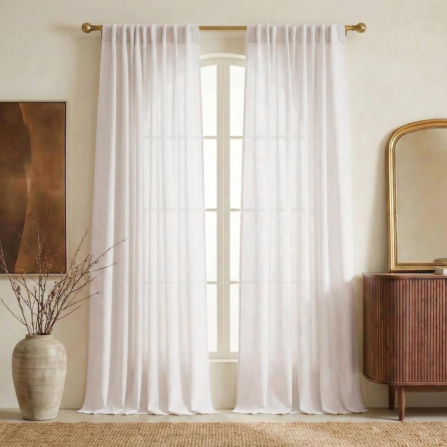 image:imageNICETOWN Natural Linen Curtains for Bedroom Back Tab amp Rod Pocket with Pleat Tab Privacy Added Curtains amp Drapes with Light Filtering Window Treatments for Living Room W52 x L95 2 PanelsBurlap