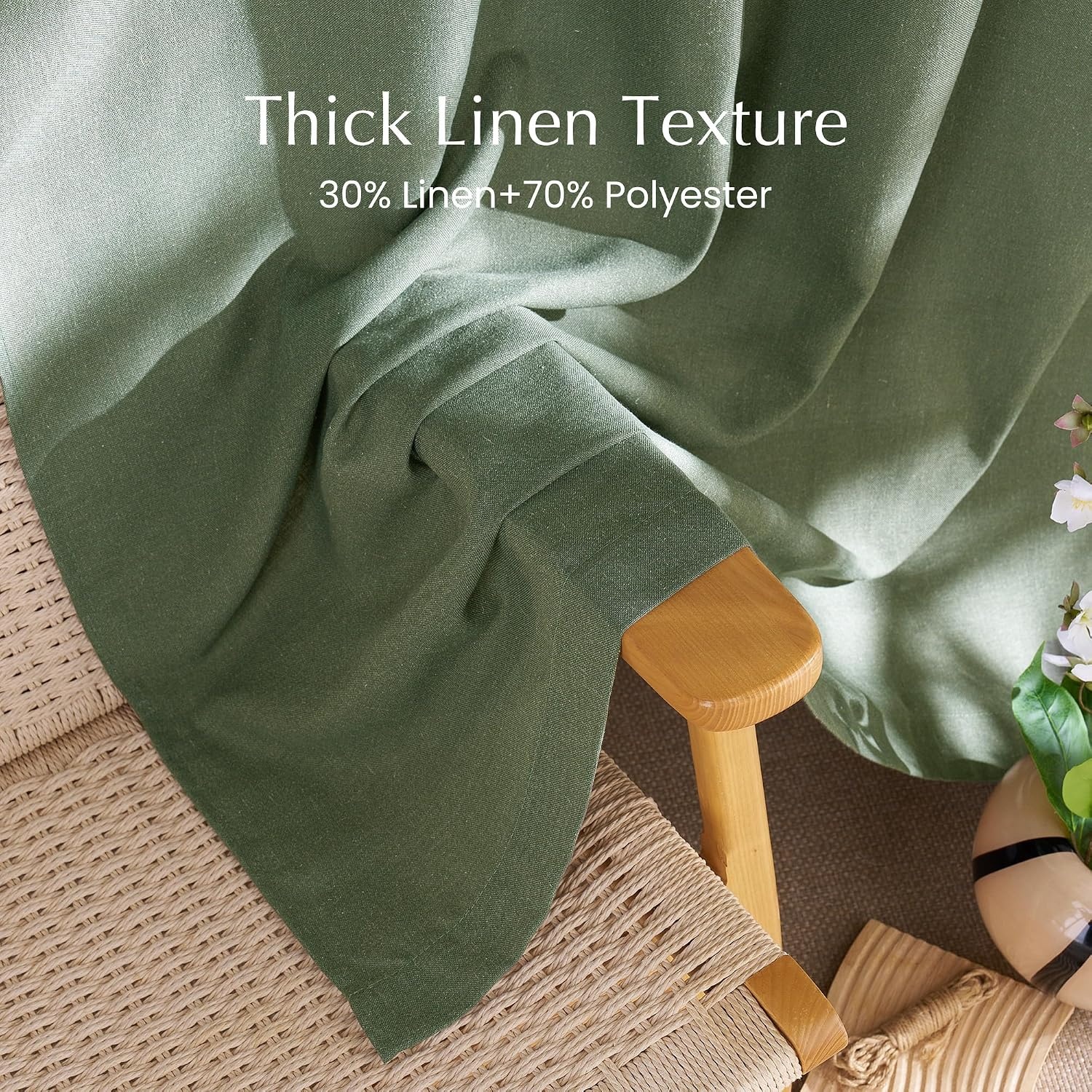 image:imageNICETOWN Natural Linen Curtains for Bedroom Back Tab amp Rod Pocket with Pleat Tab Privacy Added Curtains amp Drapes with Light Filtering Window Treatments for Living Room W52 x L95 2 PanelsForest Green