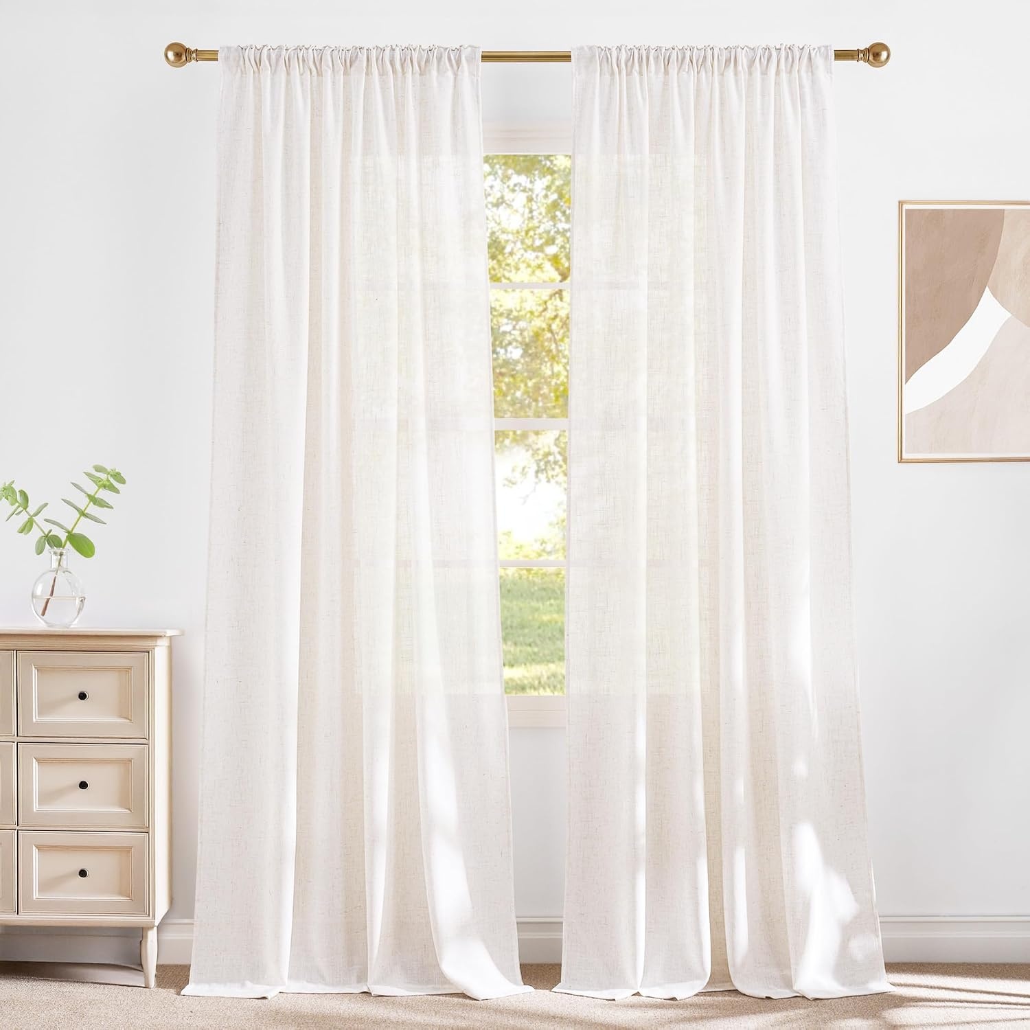 image:imageNICETOWN Natural Linen Curtains for Bedroom Back Tab amp Rod Pocket with Pleat Tab Privacy Added Curtains amp Drapes with Light Filtering Window Treatments for Living Room W52 x L95 2 PanelsBurlap