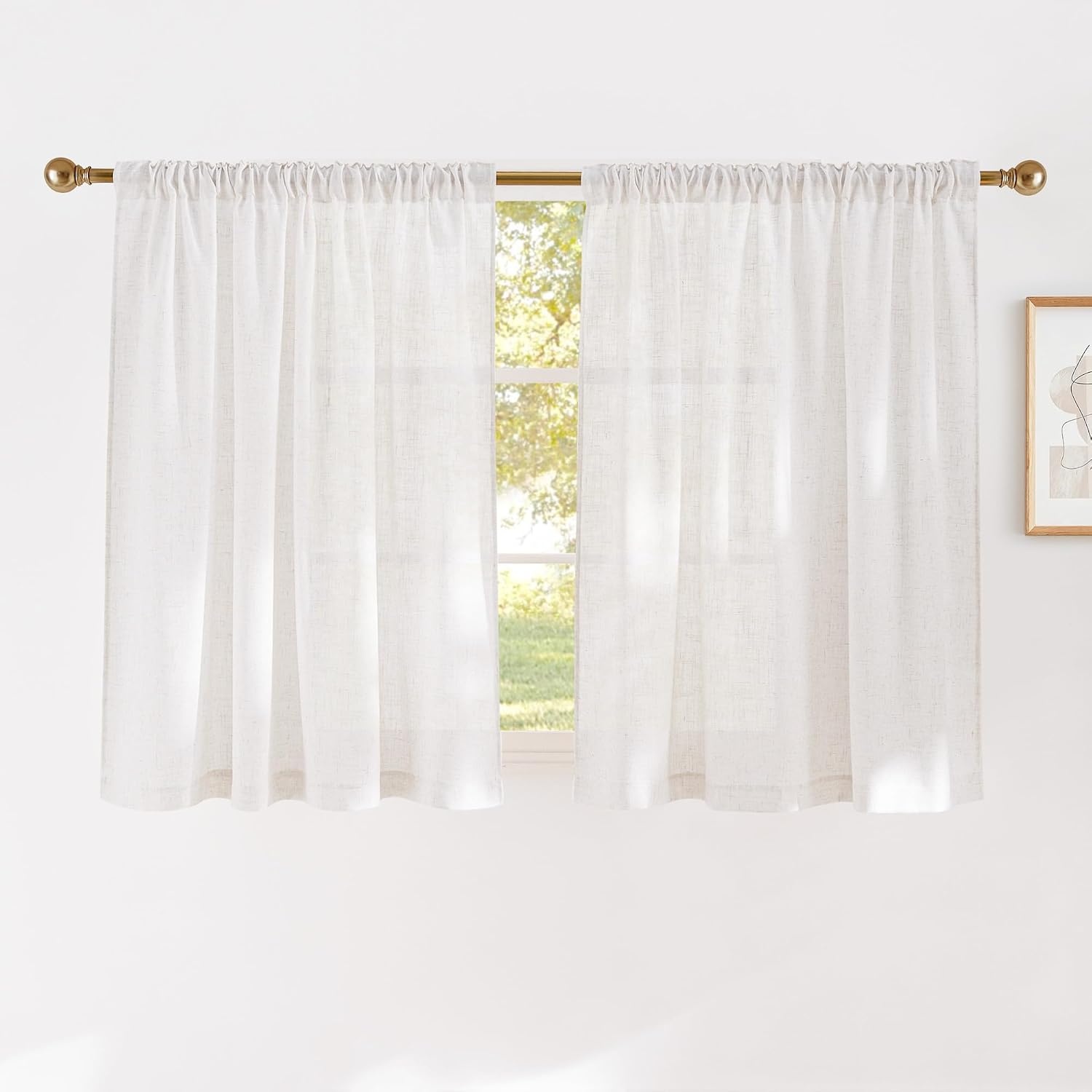 image:imageNICETOWN Natural Linen Curtains for Bedroom Back Tab amp Rod Pocket with Pleat Tab Privacy Added Curtains amp Drapes with Light Filtering Window Treatments for Living Room W52 x L95 2 PanelsBurlap