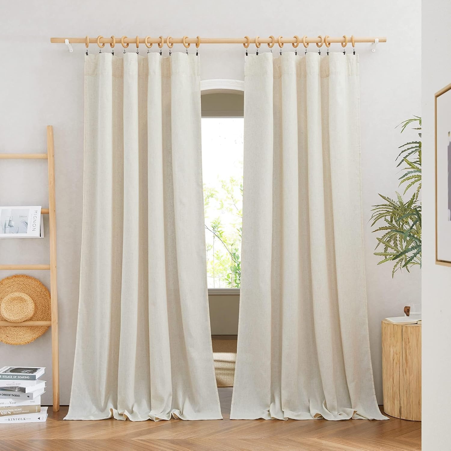 image:imageNICETOWN Natural Linen Curtains for Bedroom Back Tab amp Rod Pocket with Pleat Tab Privacy Added Curtains amp Drapes with Light Filtering Window Treatments for Living Room W52 x L95 2 PanelsNatural Rod Pocket