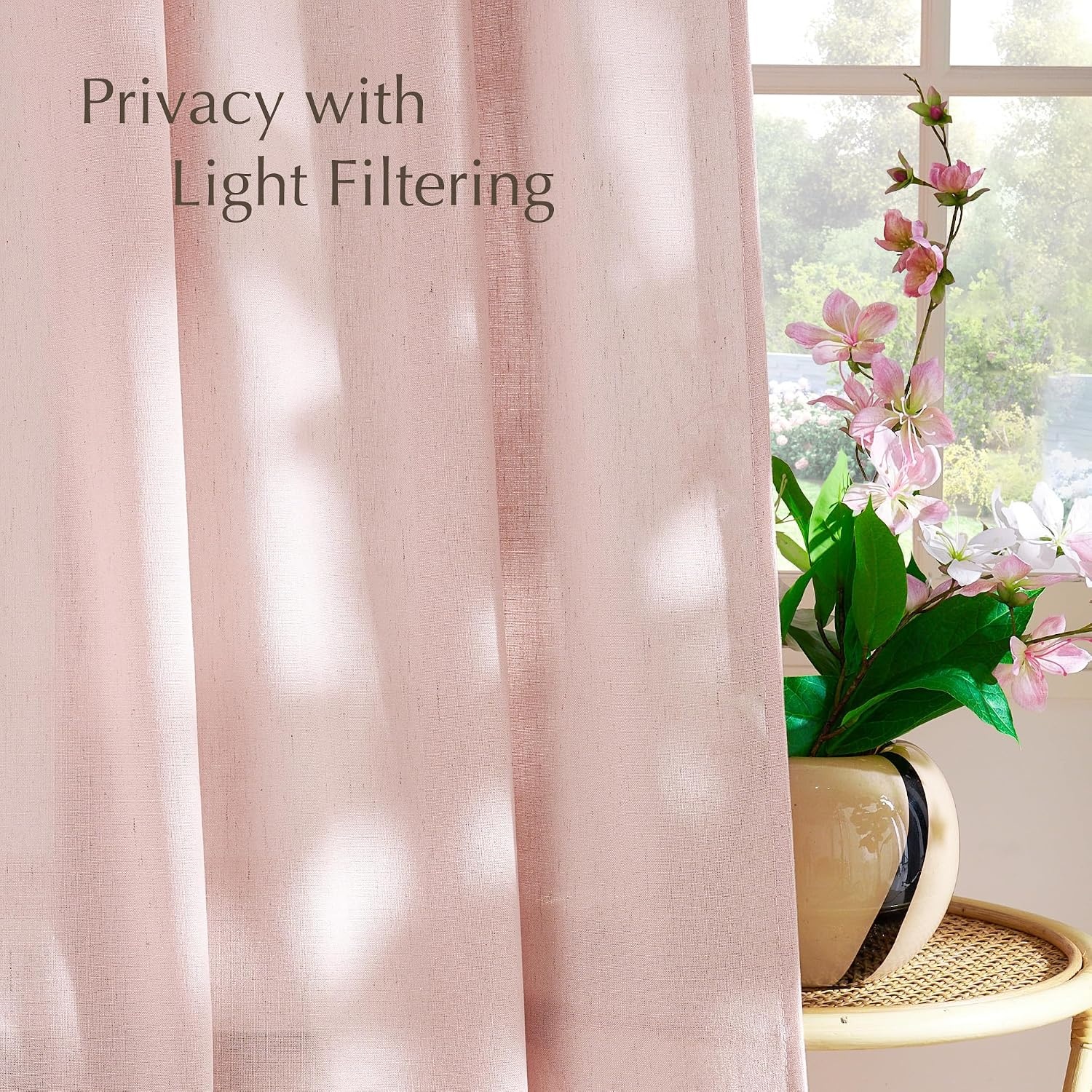 image:imageNICETOWN Natural Linen Curtains for Bedroom Back Tab amp Rod Pocket with Pleat Tab Privacy Added Curtains amp Drapes with Light Filtering Window Treatments for Living Room W52 x L95 2 PanelsLight Pink