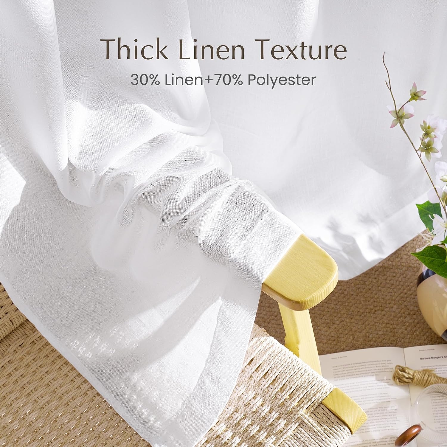 image:imageNICETOWN Natural Linen Curtains for Bedroom Back Tab amp Rod Pocket with Pleat Tab Privacy Added Curtains amp Drapes with Light Filtering Window Treatments for Living Room W52 x L95 2 PanelsWhite