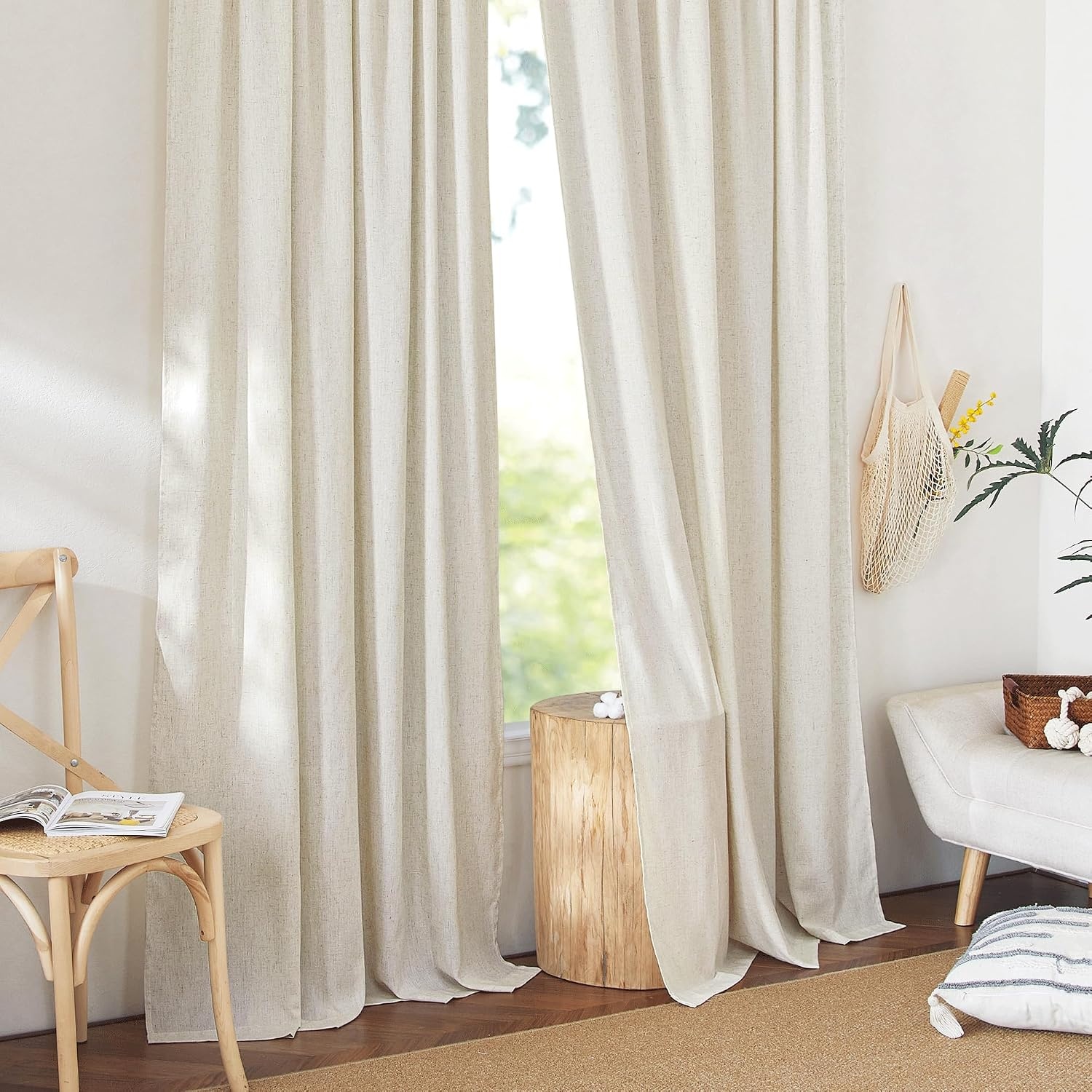 image:imageNICETOWN Natural Linen Curtains for Bedroom Back Tab amp Rod Pocket with Pleat Tab Privacy Added Curtains amp Drapes with Light Filtering Window Treatments for Living Room W52 x L95 2 PanelsNatural