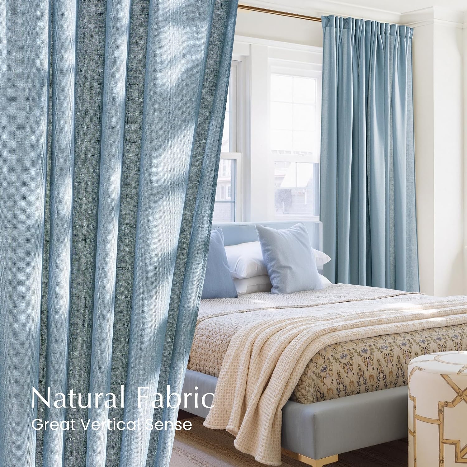 image:imageNICETOWN Natural Linen Curtains for Bedroom Back Tab amp Rod Pocket with Pleat Tab Privacy Added Curtains amp Drapes with Light Filtering Window Treatments for Living Room W52 x L95 2 PanelsStone Blue