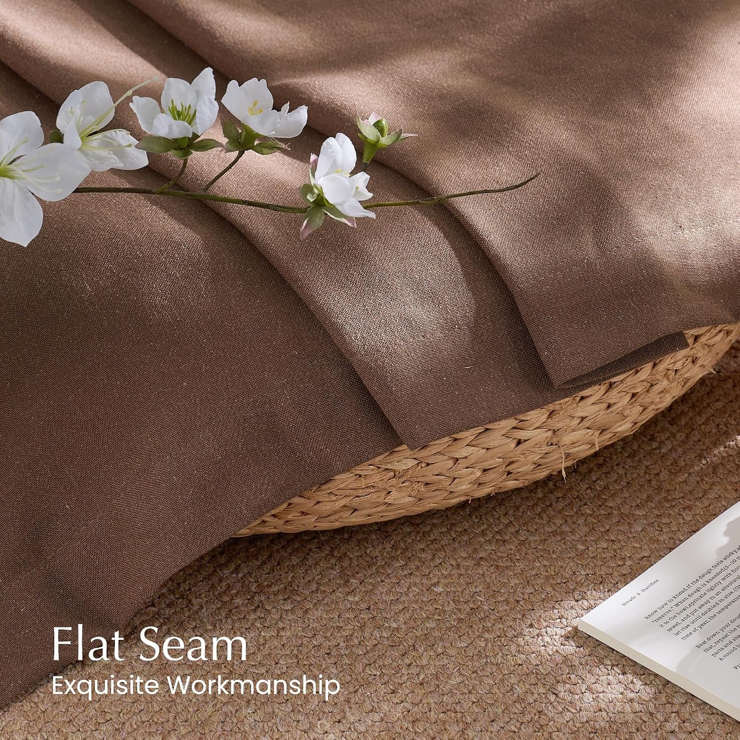 image:imageNICETOWN Natural Linen Curtains for Bedroom Back Tab amp Rod Pocket with Pleat Tab Privacy Added Curtains amp Drapes with Light Filtering Window Treatments for Living Room W52 x L95 2 PanelsGold Brown