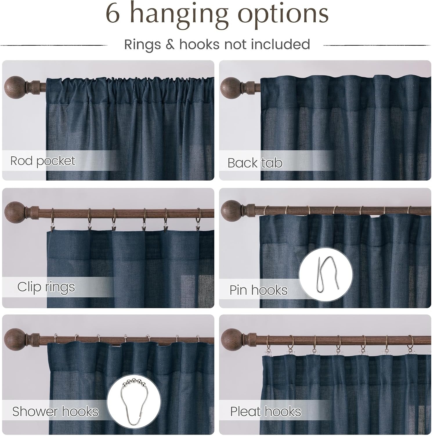 image:imageNICETOWN Natural Linen Curtains for Bedroom Back Tab amp Rod Pocket with Pleat Tab Privacy Added Curtains amp Drapes with Light Filtering Window Treatments for Living Room W52 x L95 2 PanelsNavy Blue