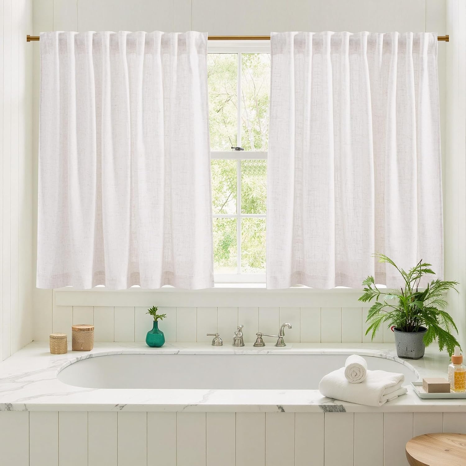image:imageNICETOWN Natural Linen Curtains for Bedroom Back Tab amp Rod Pocket with Pleat Tab Privacy Added Curtains amp Drapes with Light Filtering Window Treatments for Living Room W52 x L95 2 PanelsBurlap