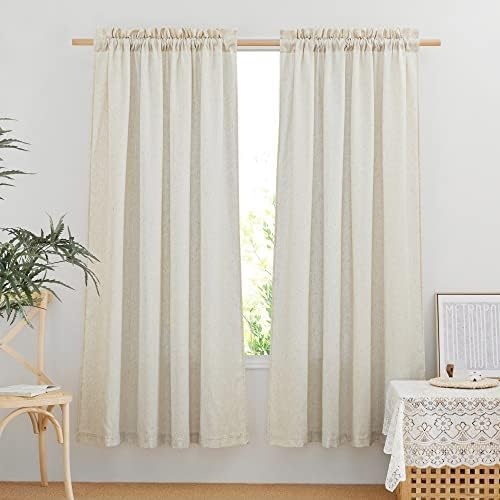 image:imageNICETOWN Natural Linen Curtains for Bedroom Back Tab amp Rod Pocket with Pleat Tab Privacy Added Curtains amp Drapes with Light Filtering Window Treatments for Living Room W52 x L95 2 PanelsNatural Rod Pocket