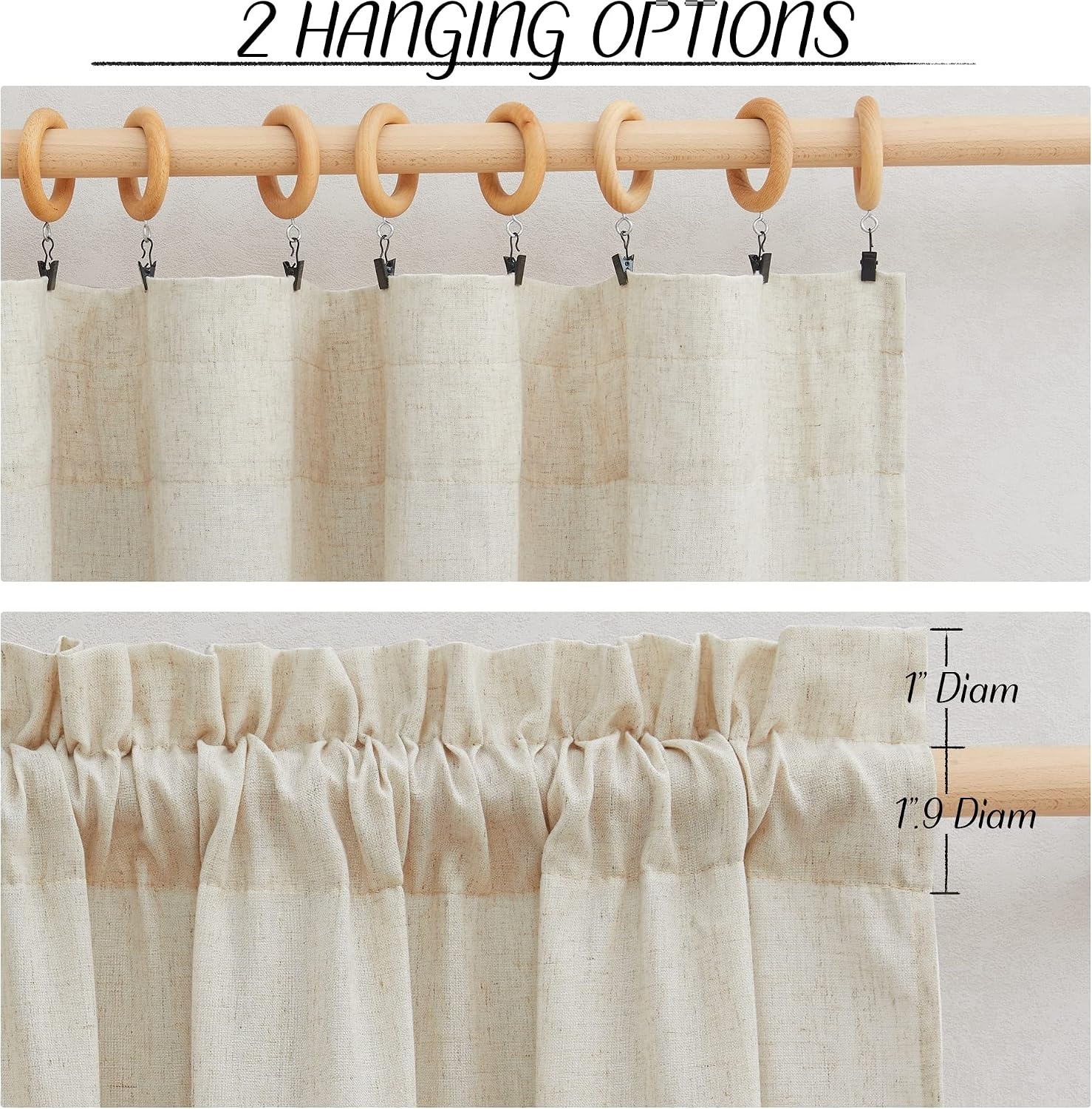 image:imageNICETOWN Natural Linen Curtains for Bedroom Back Tab amp Rod Pocket with Pleat Tab Privacy Added Curtains amp Drapes with Light Filtering Window Treatments for Living Room W52 x L95 2 PanelsNatural Rod Pocket