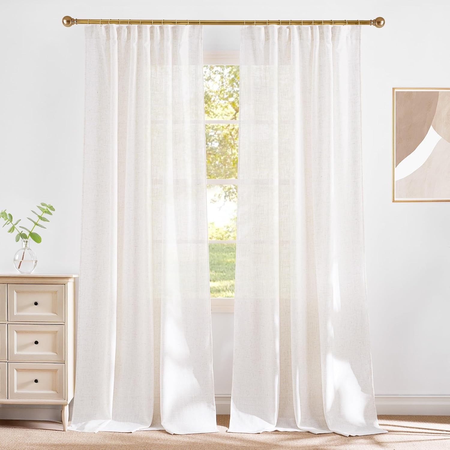 image:imageNICETOWN Natural Linen Curtains for Bedroom Back Tab amp Rod Pocket with Pleat Tab Privacy Added Curtains amp Drapes with Light Filtering Window Treatments for Living Room W52 x L95 2 PanelsBurlap