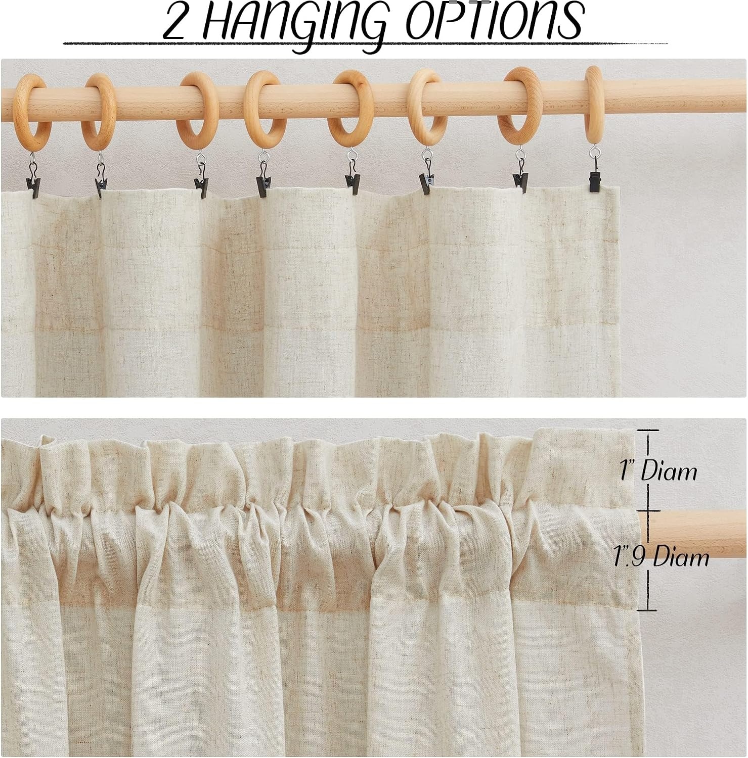 image:imageNICETOWN Natural Linen Curtains for Bedroom Back Tab amp Rod Pocket with Pleat Tab Privacy Added Curtains amp Drapes with Light Filtering Window Treatments for Living Room W52 x L95 2 PanelsNatural Rod Pocket
