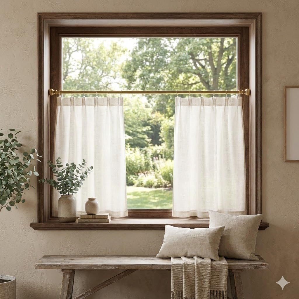 image:imageNICETOWN Natural Linen Curtains for Bedroom Back Tab amp Rod Pocket with Pleat Tab Privacy Added Curtains amp Drapes with Light Filtering Window Treatments for Living Room W52 x L95 2 PanelsBurlap