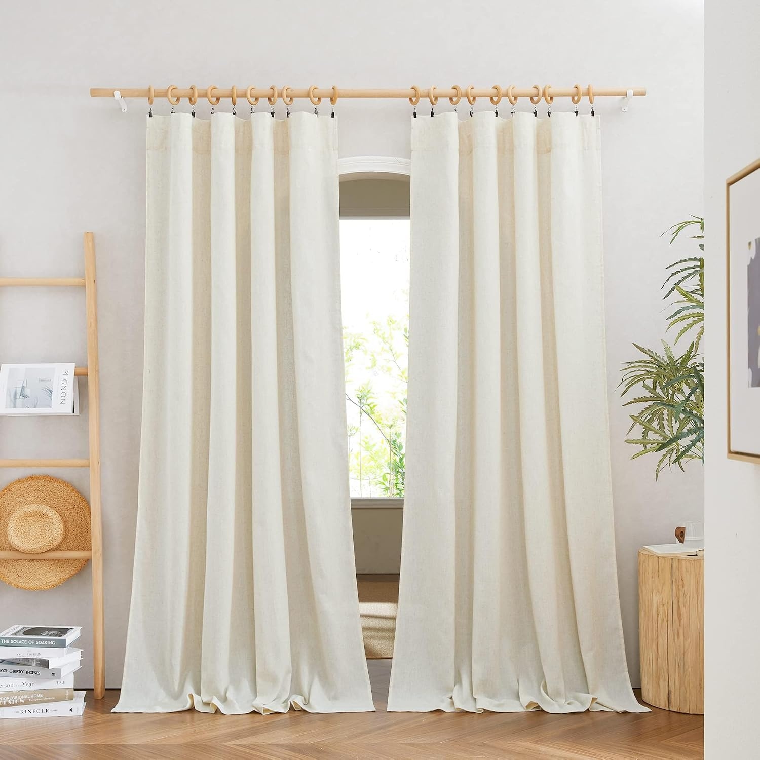 image:imageNICETOWN Natural Linen Curtains for Bedroom Back Tab amp Rod Pocket with Pleat Tab Privacy Added Curtains amp Drapes with Light Filtering Window Treatments for Living Room W52 x L95 2 PanelsOff White Rod Pocket