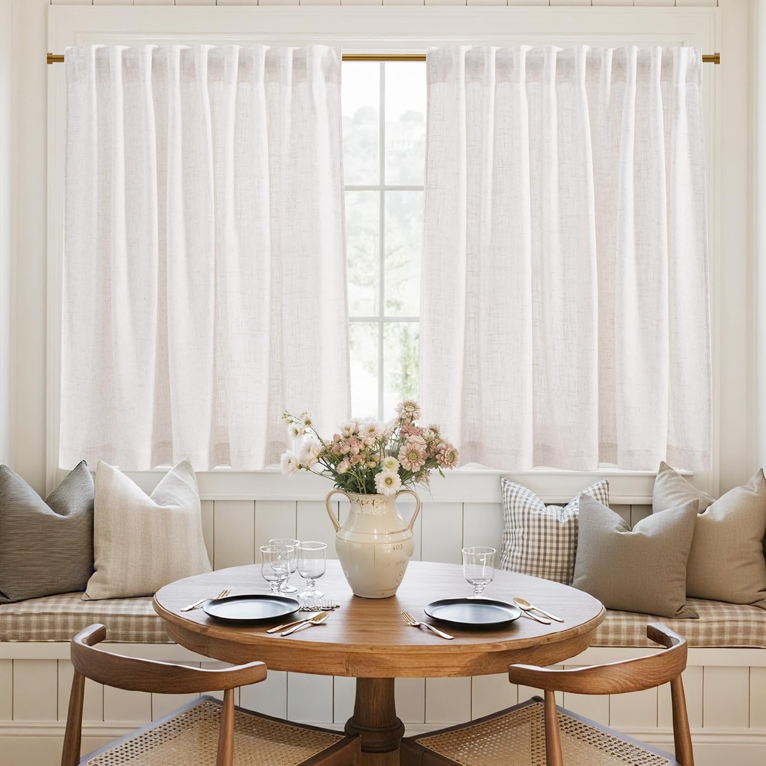 image:imageNICETOWN Natural Linen Curtains for Bedroom Back Tab amp Rod Pocket with Pleat Tab Privacy Added Curtains amp Drapes with Light Filtering Window Treatments for Living Room W52 x L95 2 PanelsBurlap