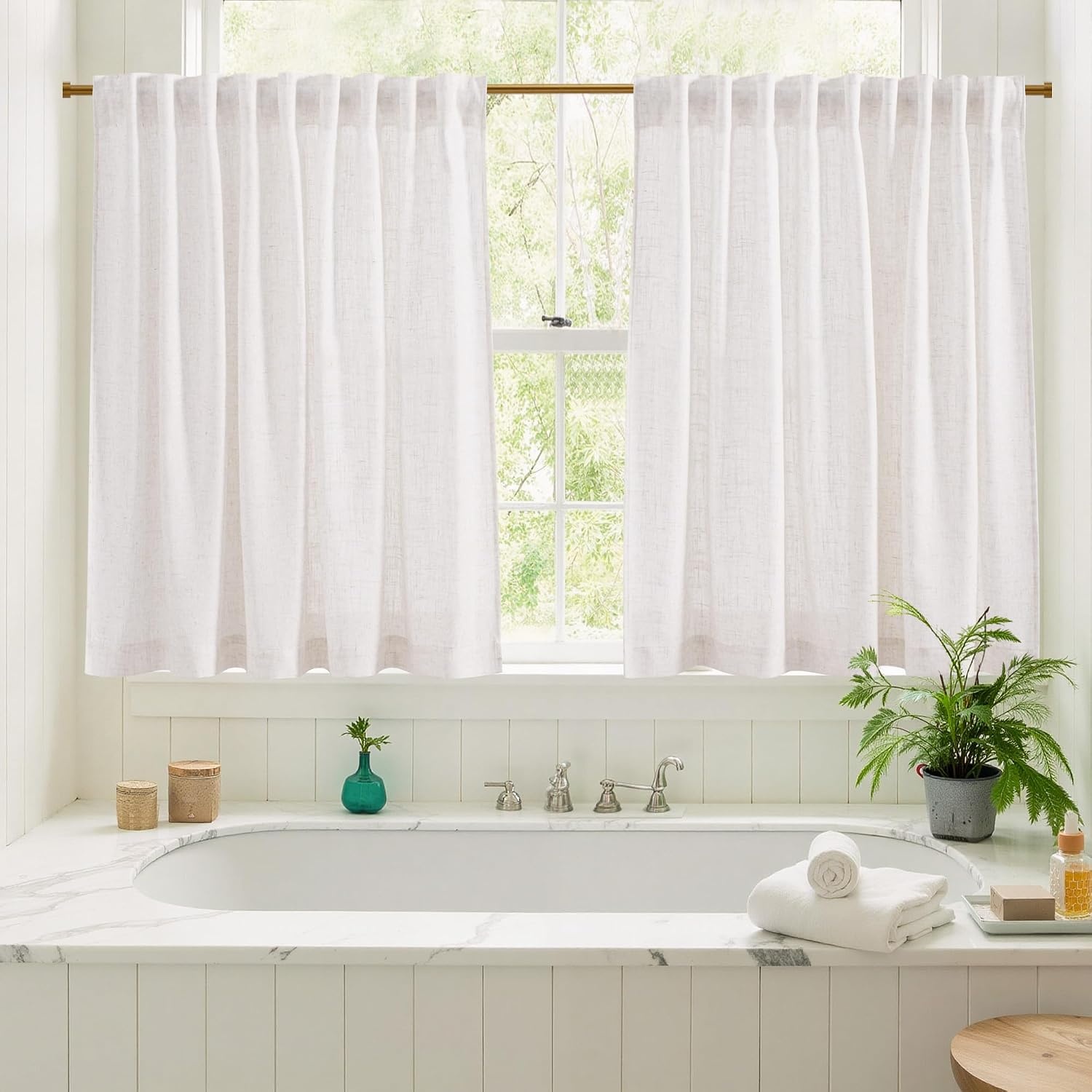 image:imageNICETOWN Natural Linen Curtains for Bedroom Back Tab amp Rod Pocket with Pleat Tab Privacy Added Curtains amp Drapes with Light Filtering Window Treatments for Living Room W52 x L95 2 PanelsBurlap