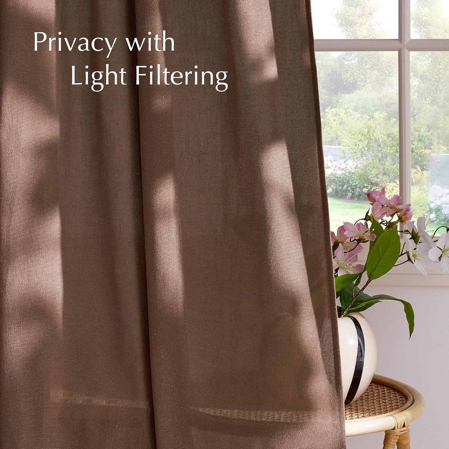 image:imageNICETOWN Natural Linen Curtains for Bedroom Back Tab amp Rod Pocket with Pleat Tab Privacy Added Curtains amp Drapes with Light Filtering Window Treatments for Living Room W52 x L95 2 PanelsGold Brown