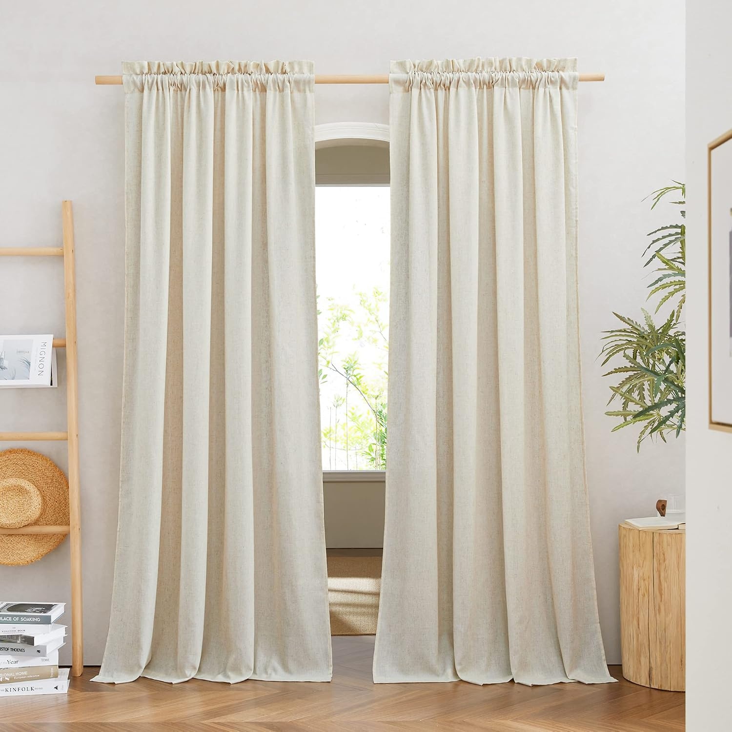 image:imageNICETOWN Natural Linen Curtains for Bedroom Back Tab amp Rod Pocket with Pleat Tab Privacy Added Curtains amp Drapes with Light Filtering Window Treatments for Living Room W52 x L95 2 PanelsNatural Rod Pocket