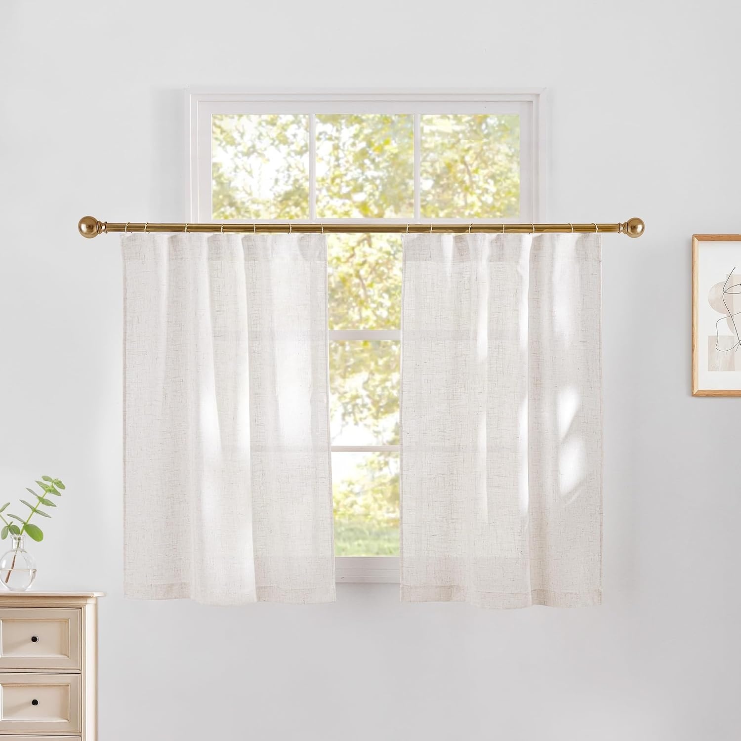 image:imageNICETOWN Natural Linen Curtains for Bedroom Back Tab amp Rod Pocket with Pleat Tab Privacy Added Curtains amp Drapes with Light Filtering Window Treatments for Living Room W52 x L95 2 PanelsBurlap