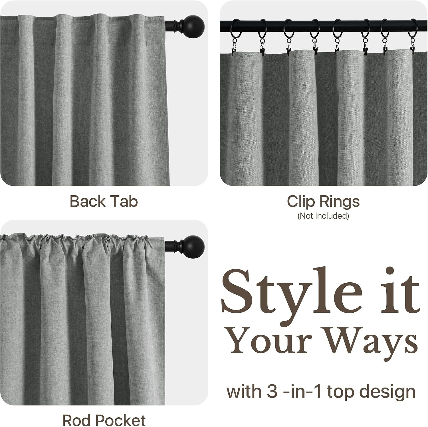 image:imageNICETOWN ScratchProof 100 Blackout Beige 108 inch Curtains HighDensity Linen Blend Window Treatments Rod Pocket amp Back Tab Thermal Drapes for Living Room W52 x L108 2 PanelsGrey