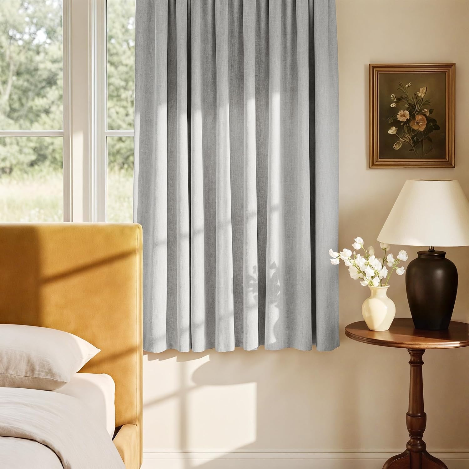 image:imageNICETOWN ScratchProof 100 Blackout Beige 108 inch Curtains HighDensity Linen Blend Window Treatments Rod Pocket amp Back Tab Thermal Drapes for Living Room W52 x L108 2 PanelsCloudy White