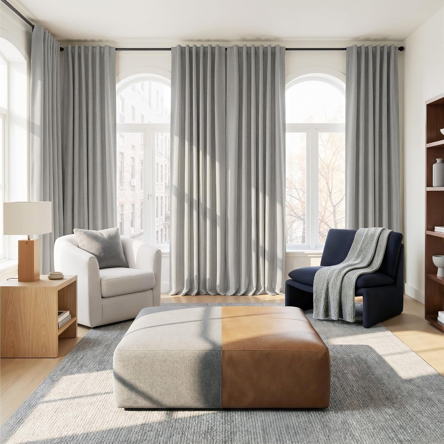 image:imageNICETOWN ScratchProof 100 Blackout Beige 108 inch Curtains HighDensity Linen Blend Window Treatments Rod Pocket amp Back Tab Thermal Drapes for Living Room W52 x L108 2 PanelsCloudy White