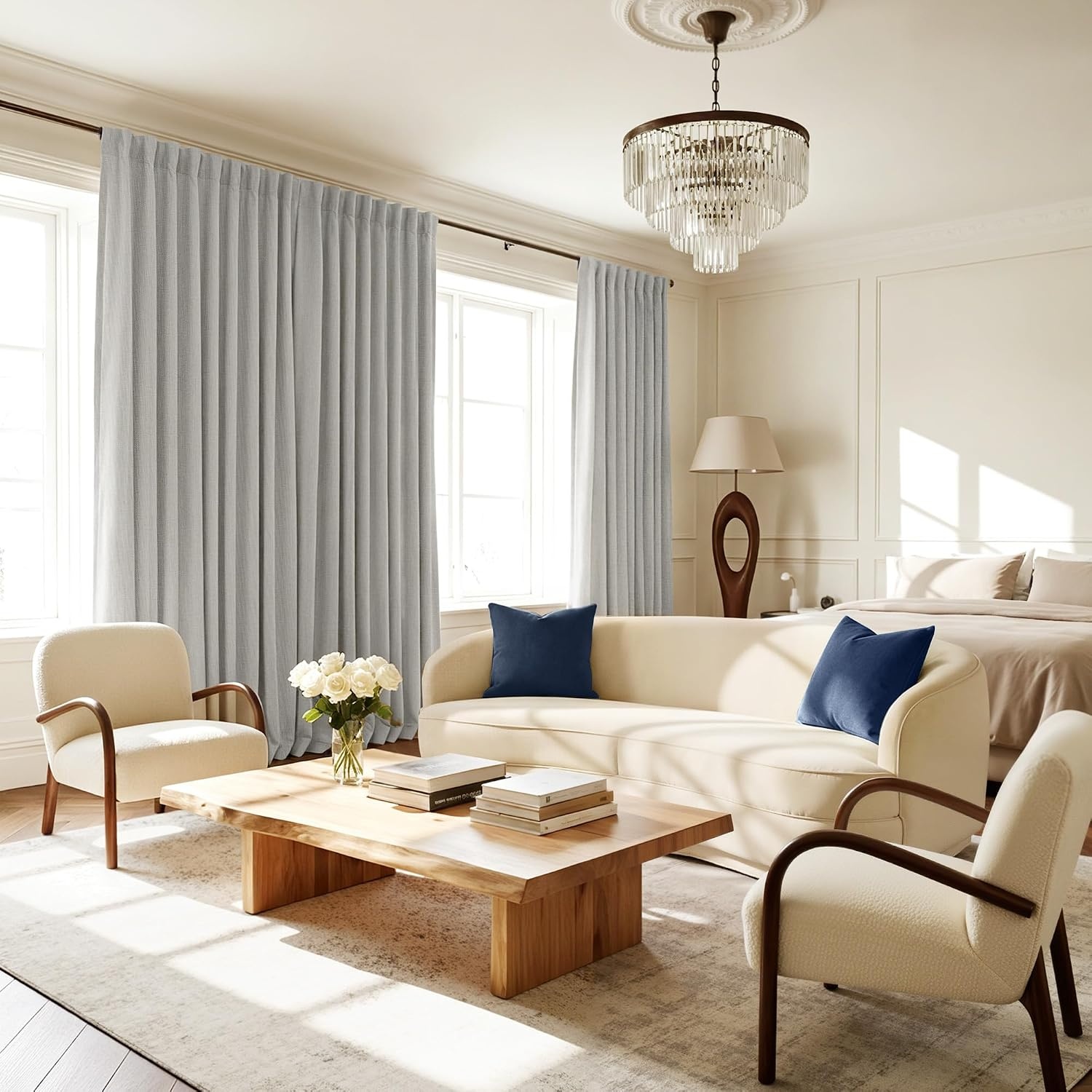 image:imageNICETOWN ScratchProof 100 Blackout Beige 108 inch Curtains HighDensity Linen Blend Window Treatments Rod Pocket amp Back Tab Thermal Drapes for Living Room W52 x L108 2 PanelsCloudy White