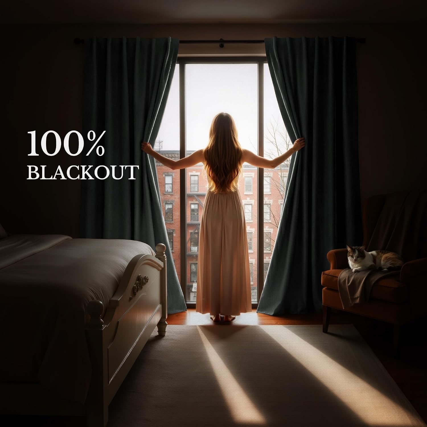 image:imageNICETOWN ScratchProof 100 Blackout Beige 108 inch Curtains HighDensity Linen Blend Window Treatments Rod Pocket amp Back Tab Thermal Drapes for Living Room W52 x L108 2 PanelsGrey
