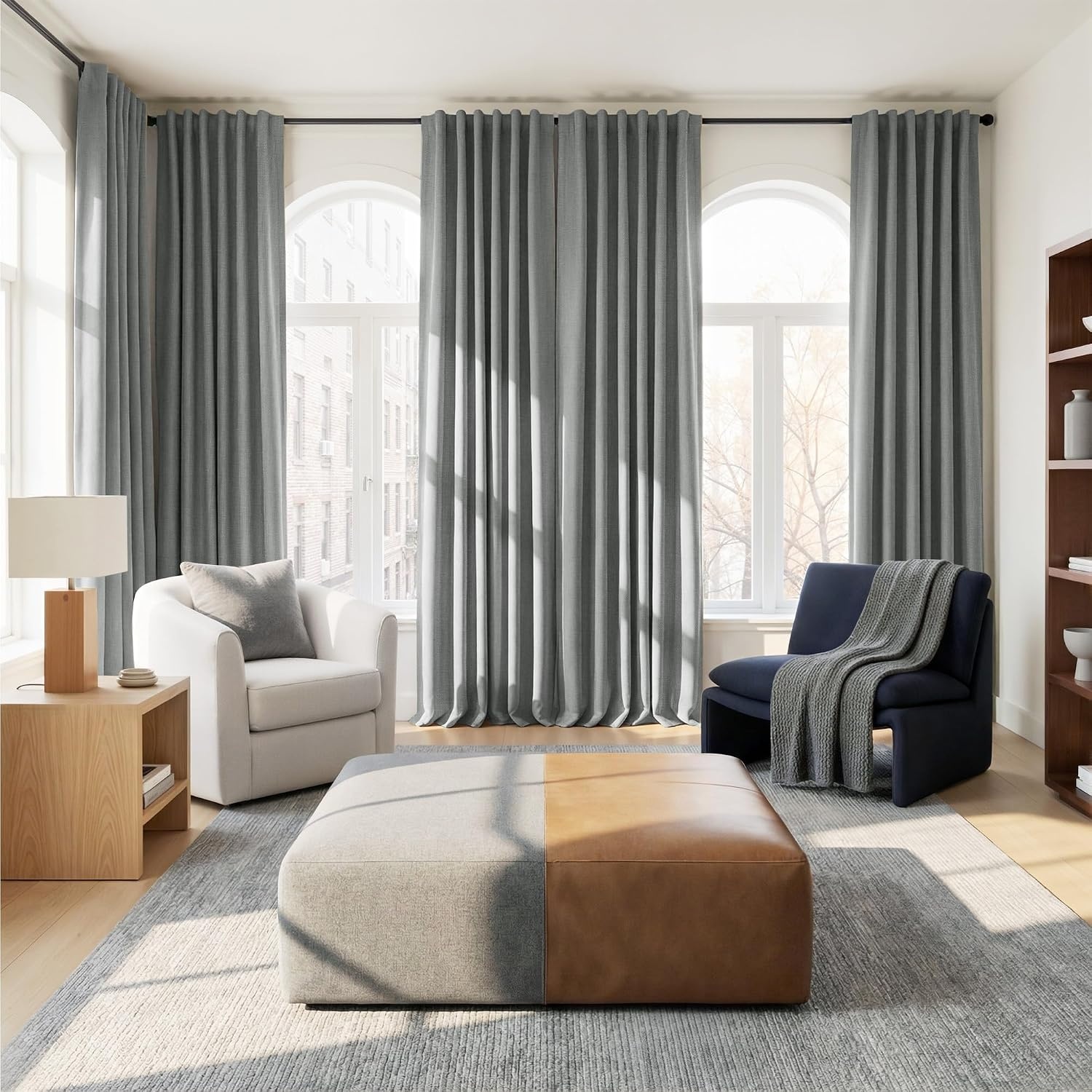 image:imageNICETOWN ScratchProof 100 Blackout Beige 108 inch Curtains HighDensity Linen Blend Window Treatments Rod Pocket amp Back Tab Thermal Drapes for Living Room W52 x L108 2 PanelsGrey