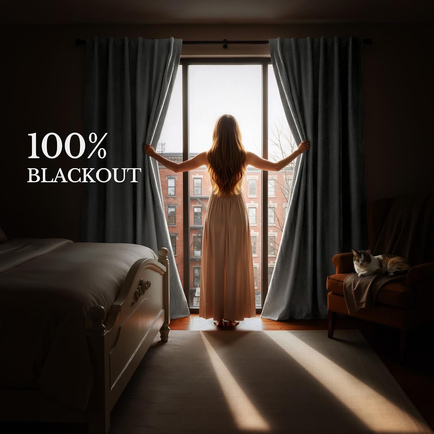 image:imageNICETOWN ScratchProof 100 Blackout Beige 108 inch Curtains HighDensity Linen Blend Window Treatments Rod Pocket amp Back Tab Thermal Drapes for Living Room W52 x L108 2 PanelsCloudy White