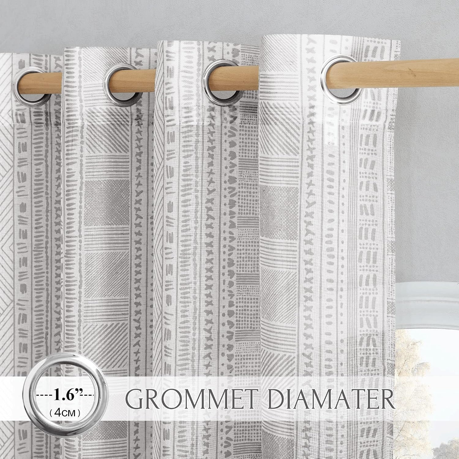 image:imageNICETOWN Sheer Window Curtains Linen Textured 84 inches Length for Home Decor Grommet Geometry Pattern Privacy amp Light Balance Flax Sheer Drapes for Living Room W50 x L84 2 Panels NavyGrey