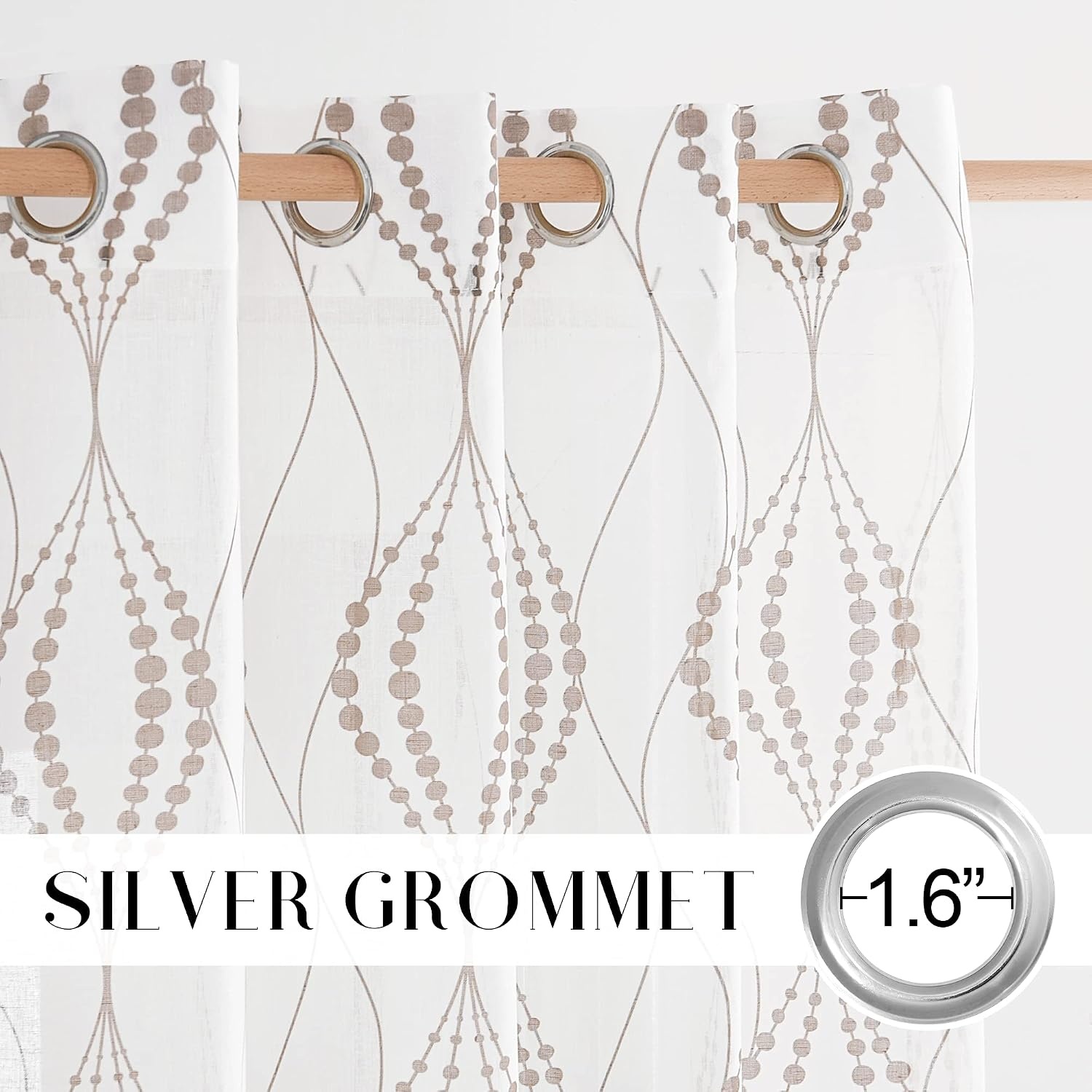 image:imageNICETOWN Sheer Window Curtains Linen Textured 84 inches Length for Home Decor Grommet Geometry Pattern Privacy amp Light Balance Flax Sheer Drapes for Living Room W50 x L84 2 Panels NavyWhite Tan