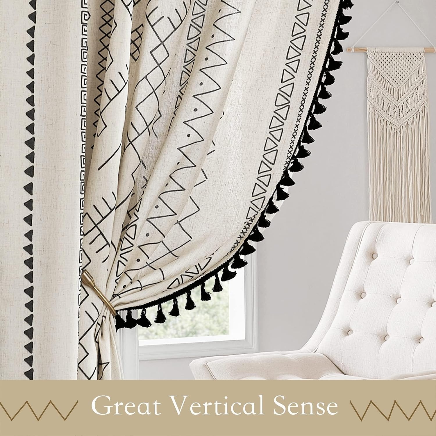 image:imageNICETOWN Sheer Window Curtains Linen Textured 84 inches Length for Home Decor Grommet Geometry Pattern Privacy amp Light Balance Flax Sheer Drapes for Living Room W50 x L84 2 Panels NavyBlack