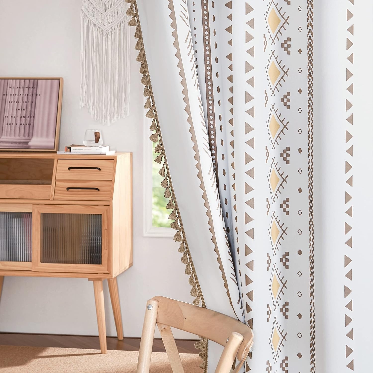 image:imageNICETOWN Sheer Window Curtains Linen Textured 84 inches Length for Home Decor Grommet Geometry Pattern Privacy amp Light Balance Flax Sheer Drapes for Living Room W50 x L84 2 Panels NavyTaupe Black
