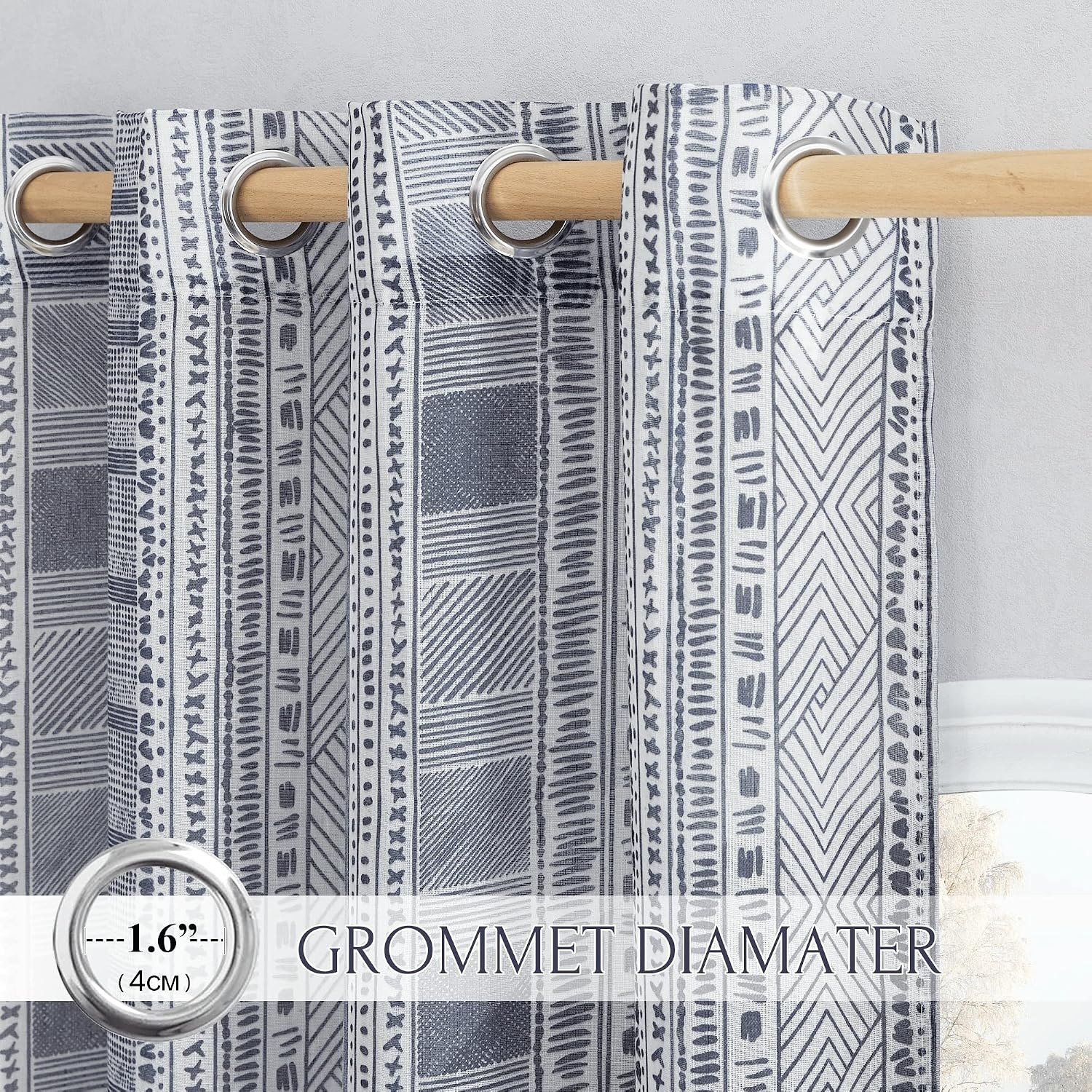 image:imageNICETOWN Sheer Window Curtains Linen Textured 84 inches Length for Home Decor Grommet Geometry Pattern Privacy amp Light Balance Flax Sheer Drapes for Living Room W50 x L84 2 Panels NavyNavy Blue